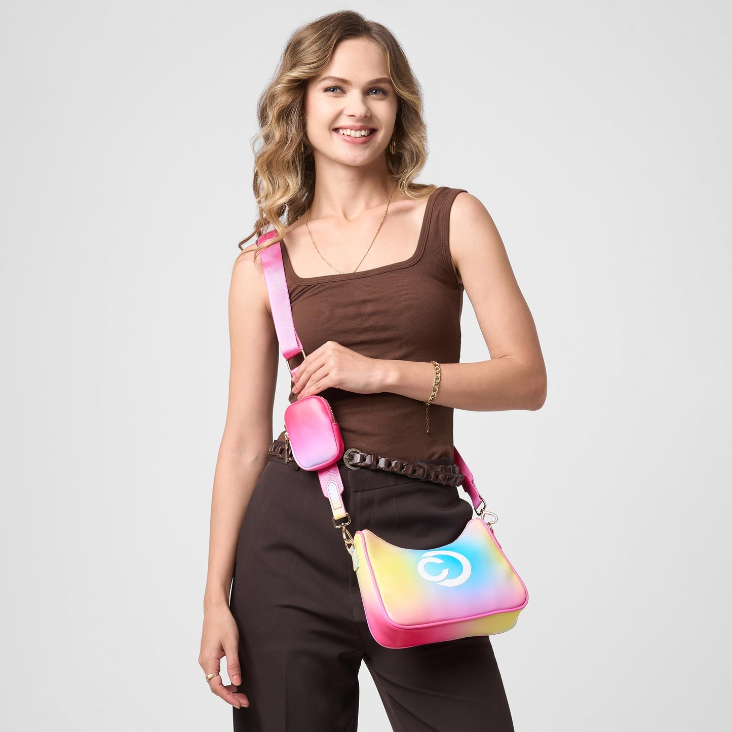 Caprese Monroe Medium Crossbody Bag for Women | Stylish Sling Bag with Detachable Mini Pouch | Adjustable and Detachable Strap Shoulder Bag for Everyday Use (Fuchsia)