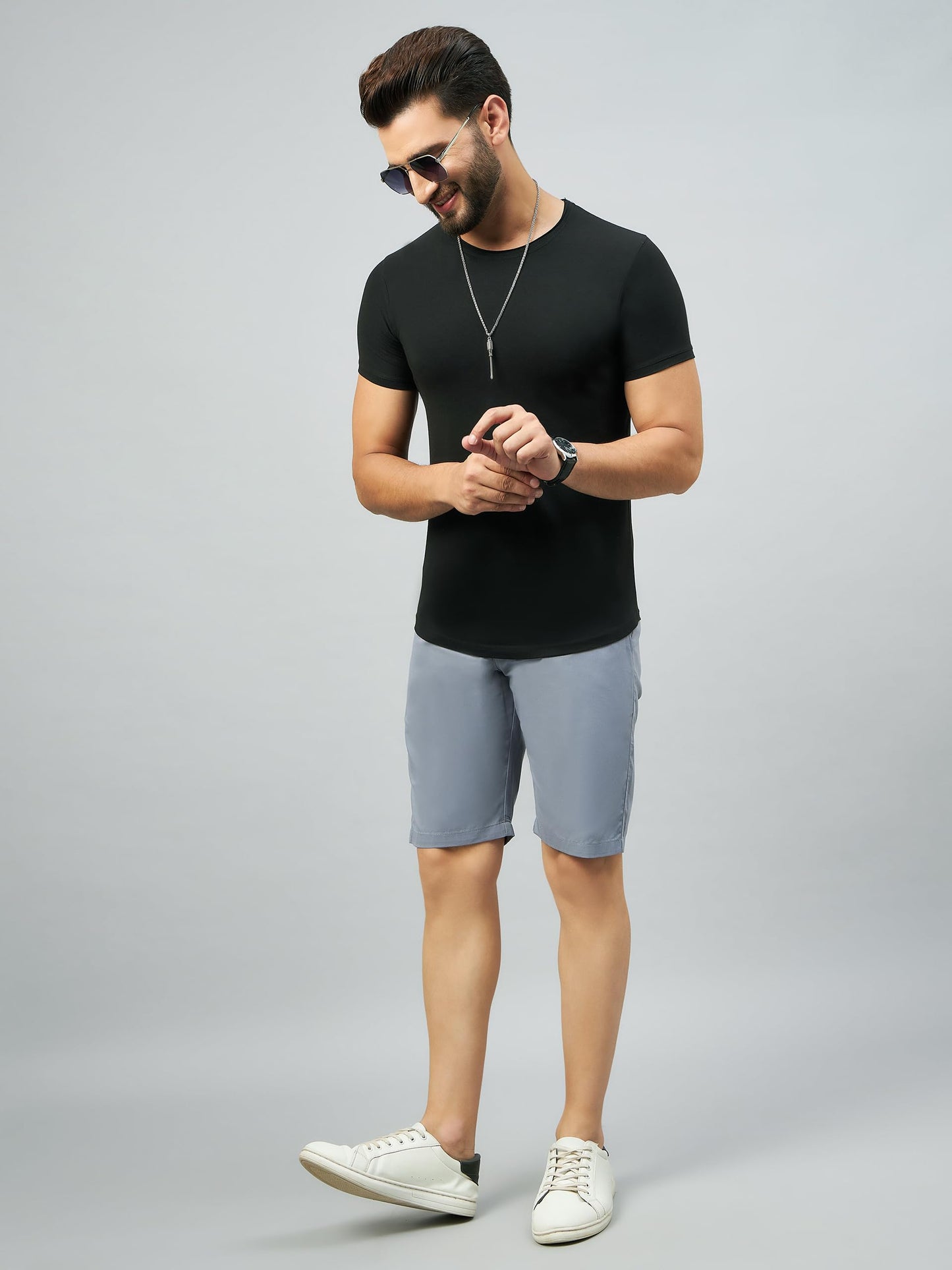 STUDIO NEXX Men's Regular Fit Bluish Grey Cotton Basics Shorts_UBER20_BLUISHGREY_28