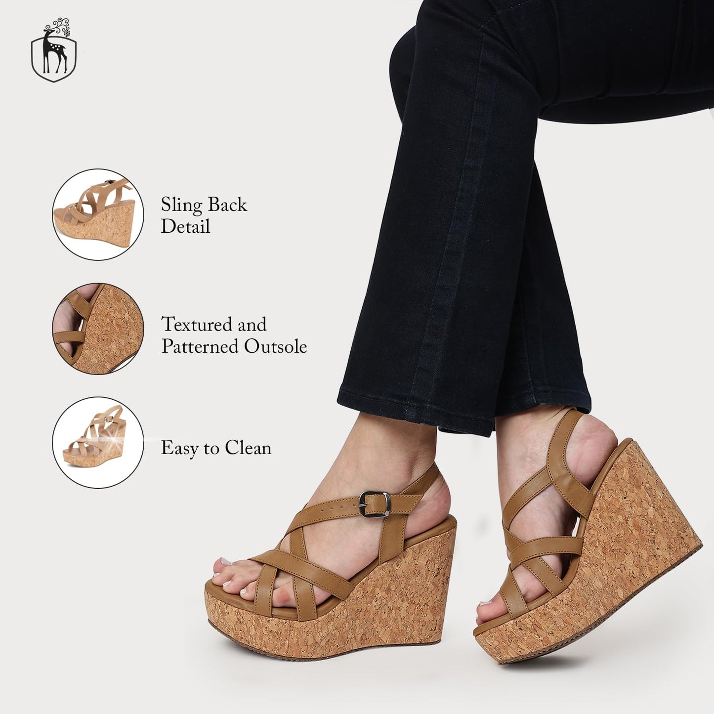 Marc Loire Women's Open Toe Fashion High Heel Buckled Closure Wedges Sandals (Tan, 7)