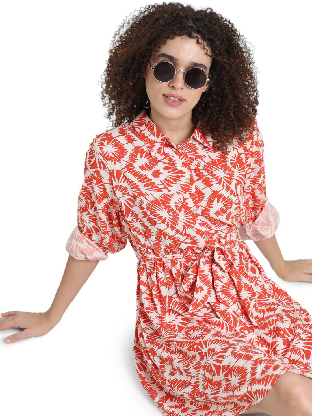 ONLY Women Printed Viscose Above Knee Red A-line Dress