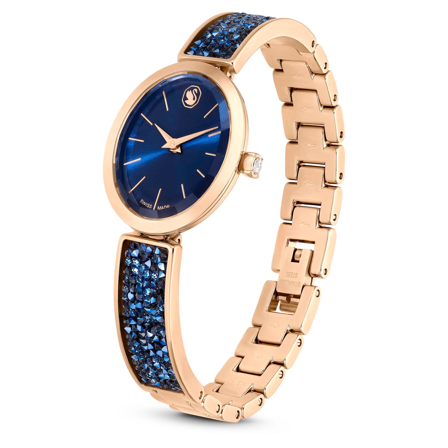 Swarovski Crystal Rock Oval Watch, Swiss Made, Crystal Bracelet, Blue, Rose Gold-Tone Finish