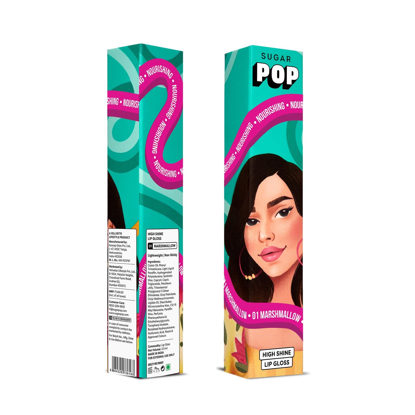 SUGAR POP High Shine Lip Gloss - 01 Marshmallow (Clear) For Soft & Dewy Lips, Enriched With Vitamin E, Jojoba Butter & Shea Butter 3.5ml