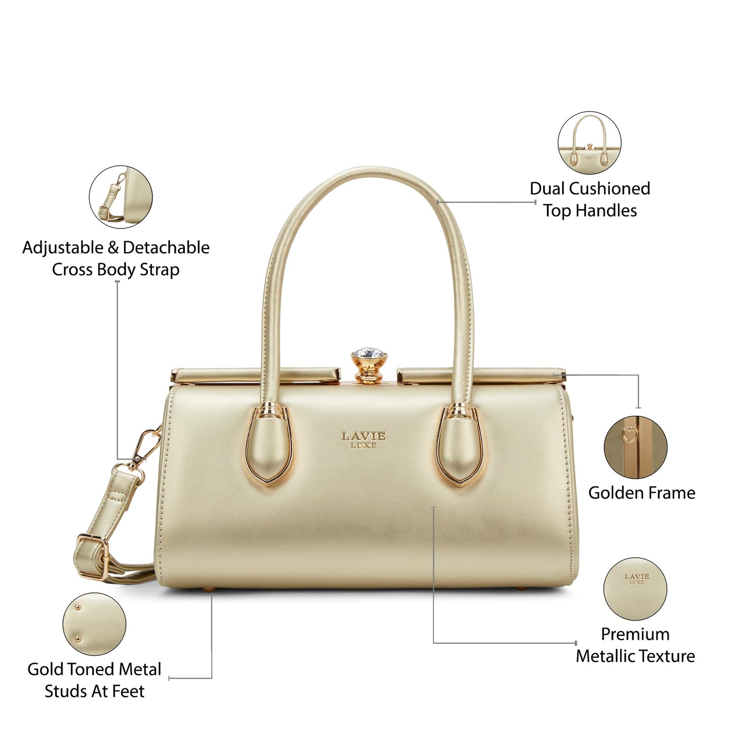 Lavie Luxe Women's Dazzle Frame Satchel Bag | Satchel Handbag for Work | Ladies Purse | Stylish Shoulder Bag | Gift for Women