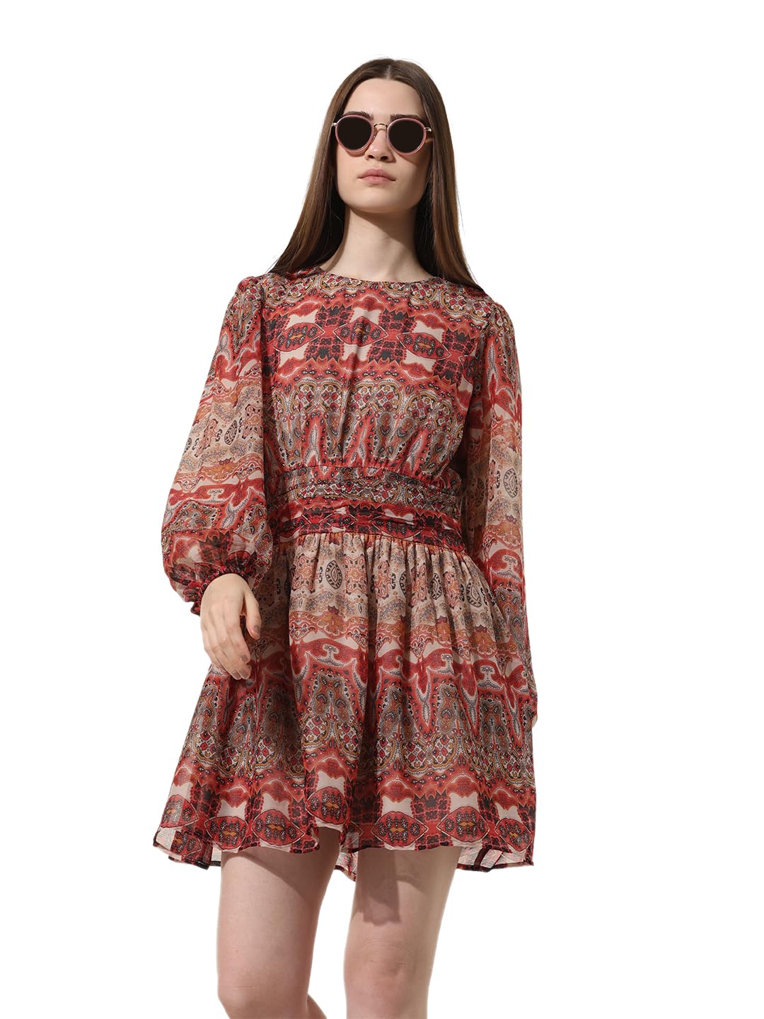 ONLY Women Printed Polyester Above Knee Brown A-line Dress