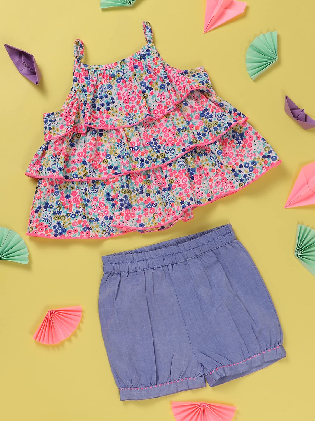 Nautinati Infant Girls Printed Top and Shorts Set | Cotton Blend |Age 0 –3 Years