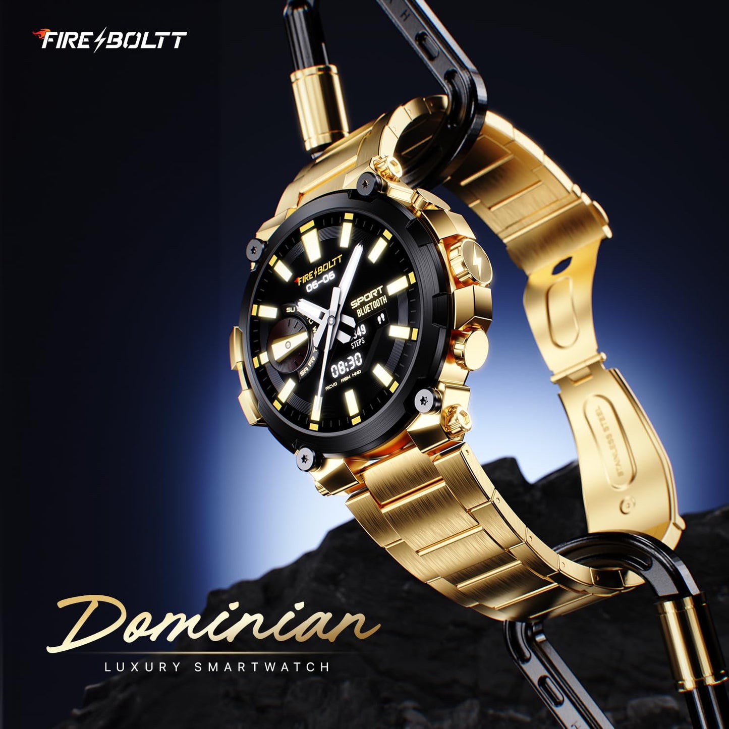 Fire-Boltt Dominian 36.3mm (1.43 inch) AMOLED Display, Stainless Steel Design, 466 * 466 px Resolution, Bluetooth Calling, Multiple Sports Modes, Health Mode, IP67, Weather Updates (Golld Black)