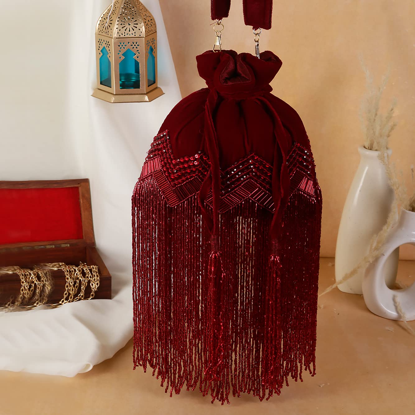 SWISNI Marron long tassel marron potli II Women's Traditional Designer Clutch For Women & Girls II DESIGNER POTLIS