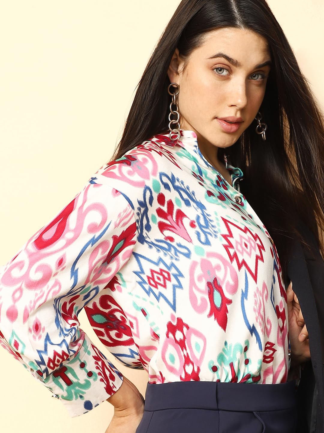 VERO MODA Women Aztec Print Multicolor Viscose Regular Fit Shirt