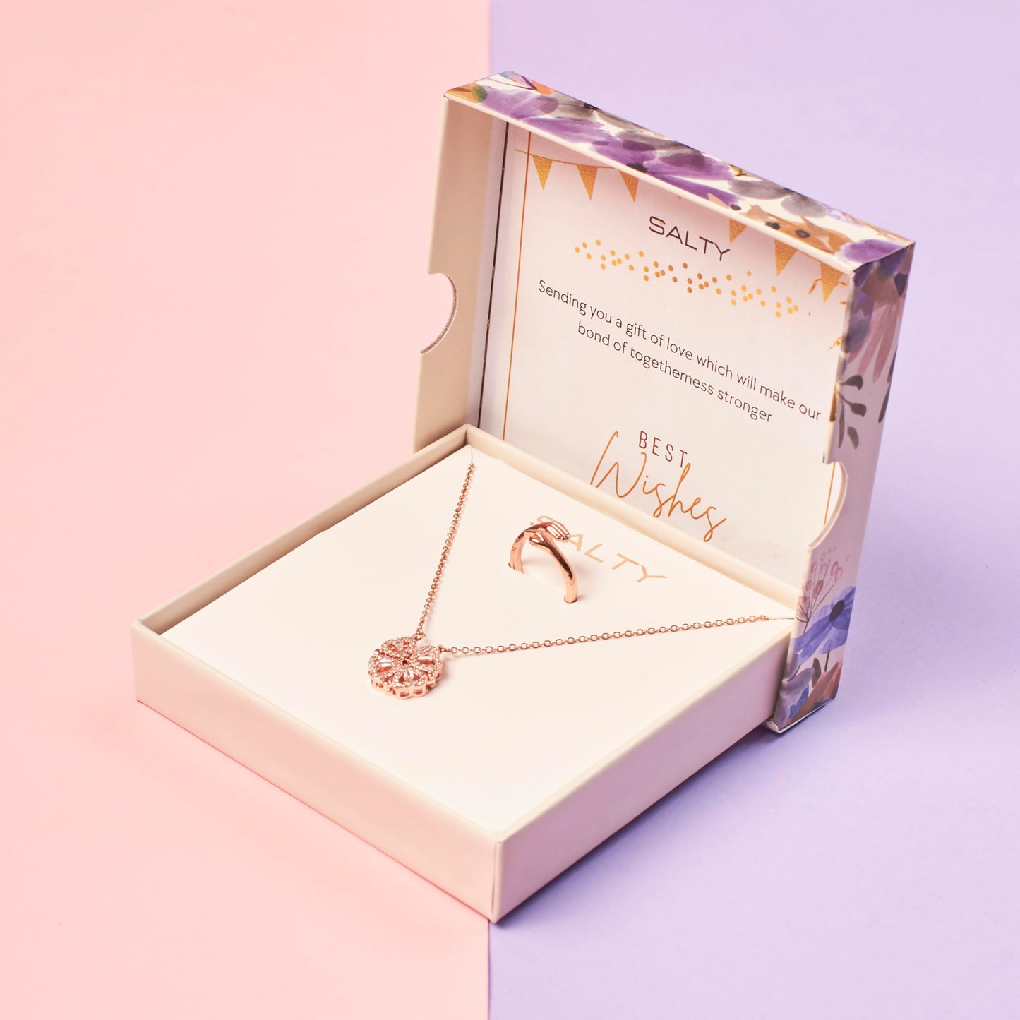 SALTY Anti Tarnish Love Gift Box | Necklace & Ring Jewellery Set for Women | Latest Stylish Minimal Jewelry Sets | Modern Design Aesthetic Accessories | Ideal for Gifting