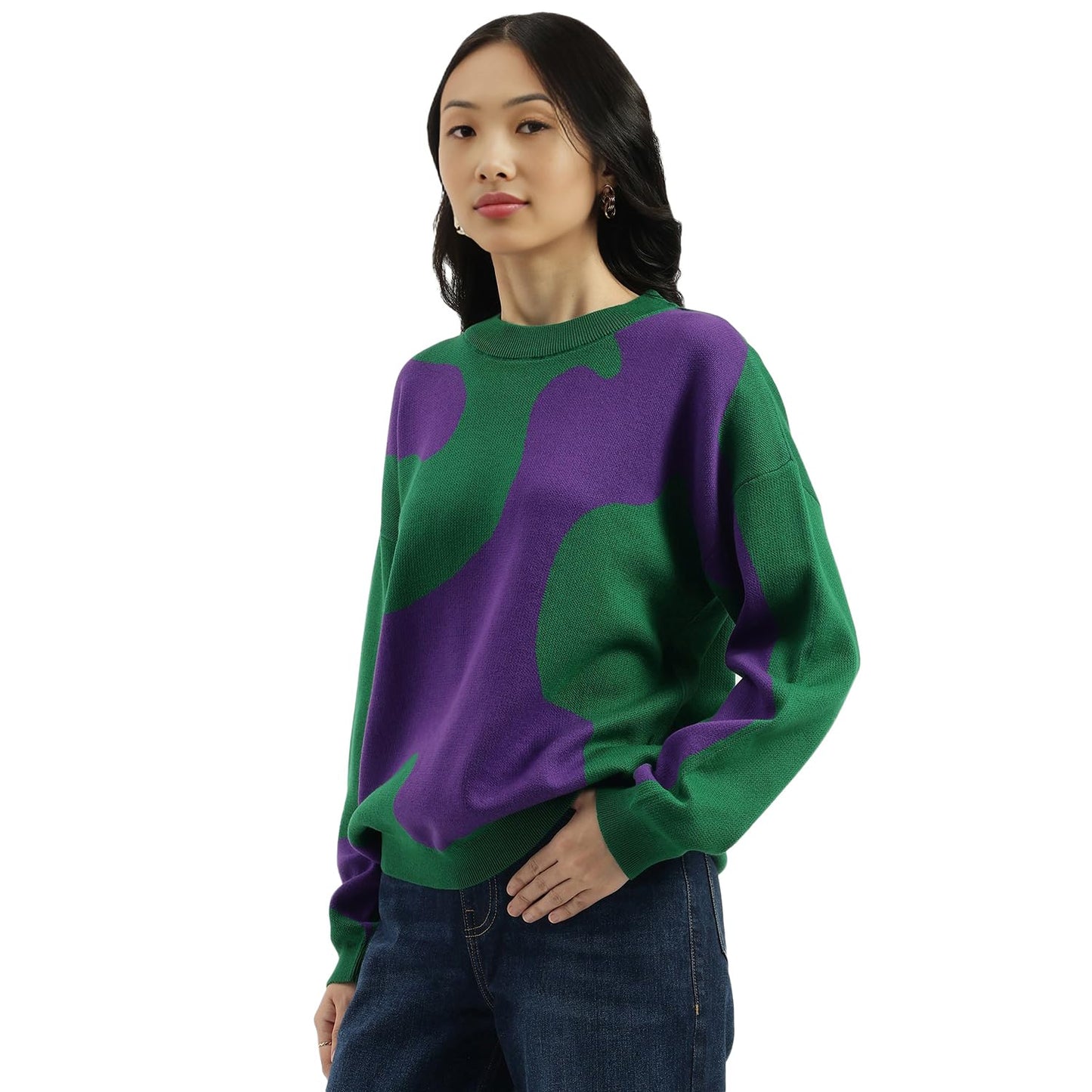 United Colors of Benetton Round Neck Knitted Sweater (Size: M)-25A1099W3R69I902 Multicolour
