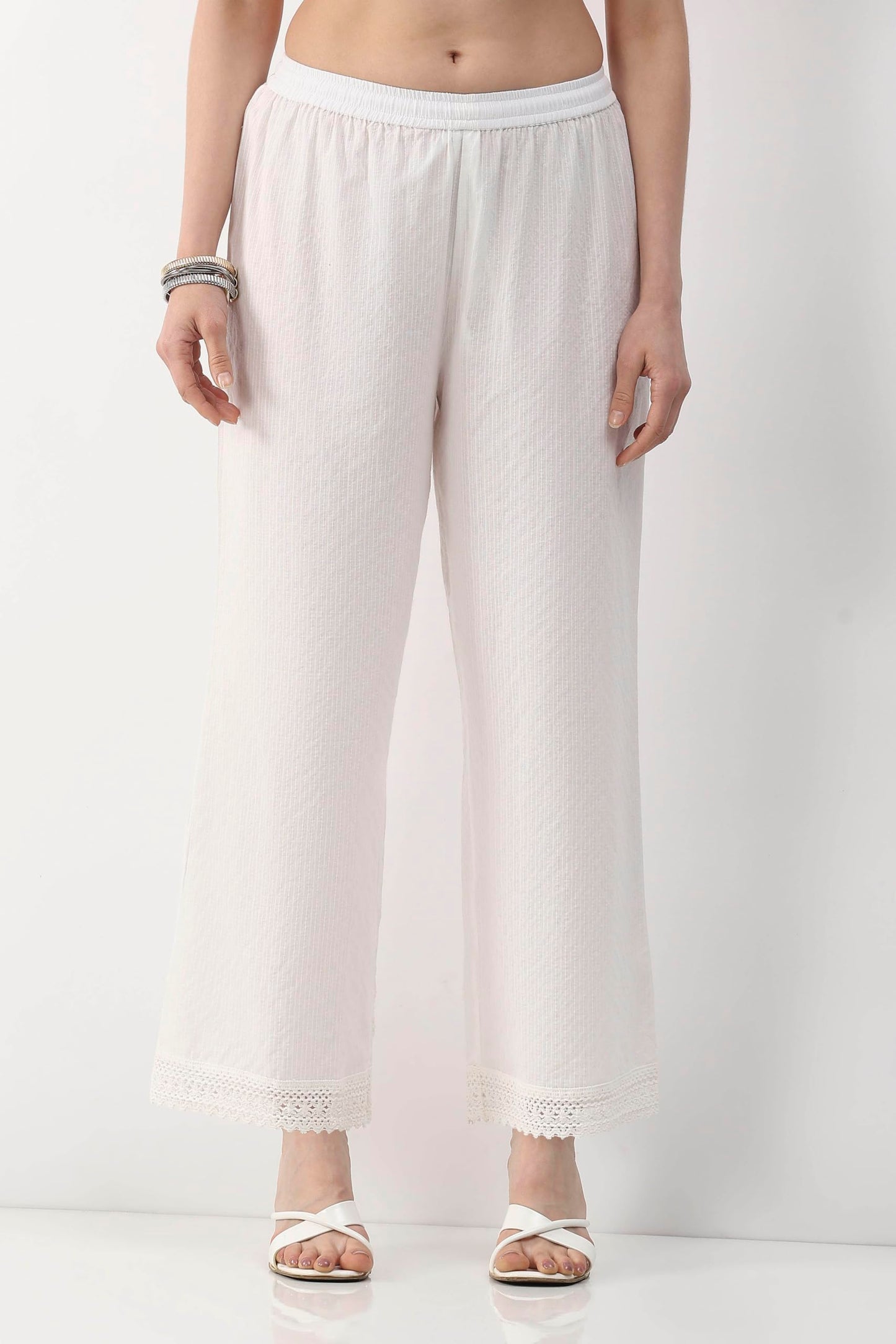 Biba Women White Cotton Straight Palazzos_L