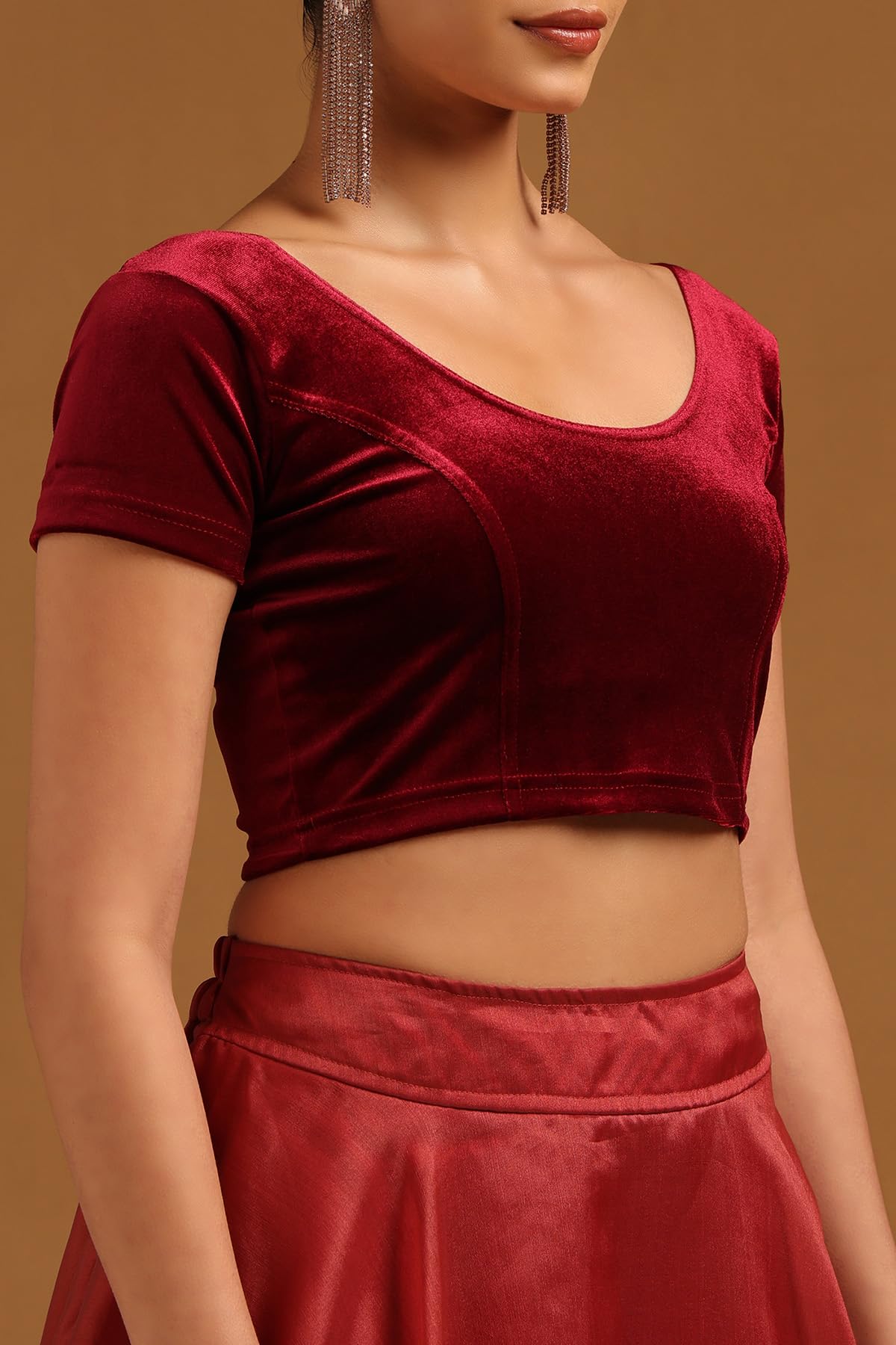 Soch Womens Velvet Half Sleeve Maroon Princess Cut Blouse, Medium