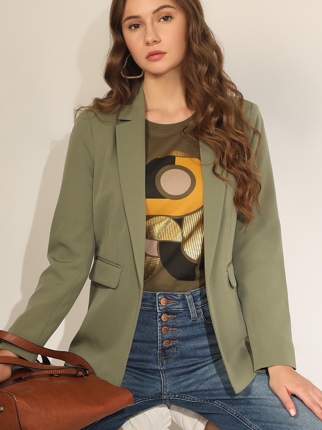 VERO MODA Women Solid Green Polyester Regular Fit Single Breasted Blazer