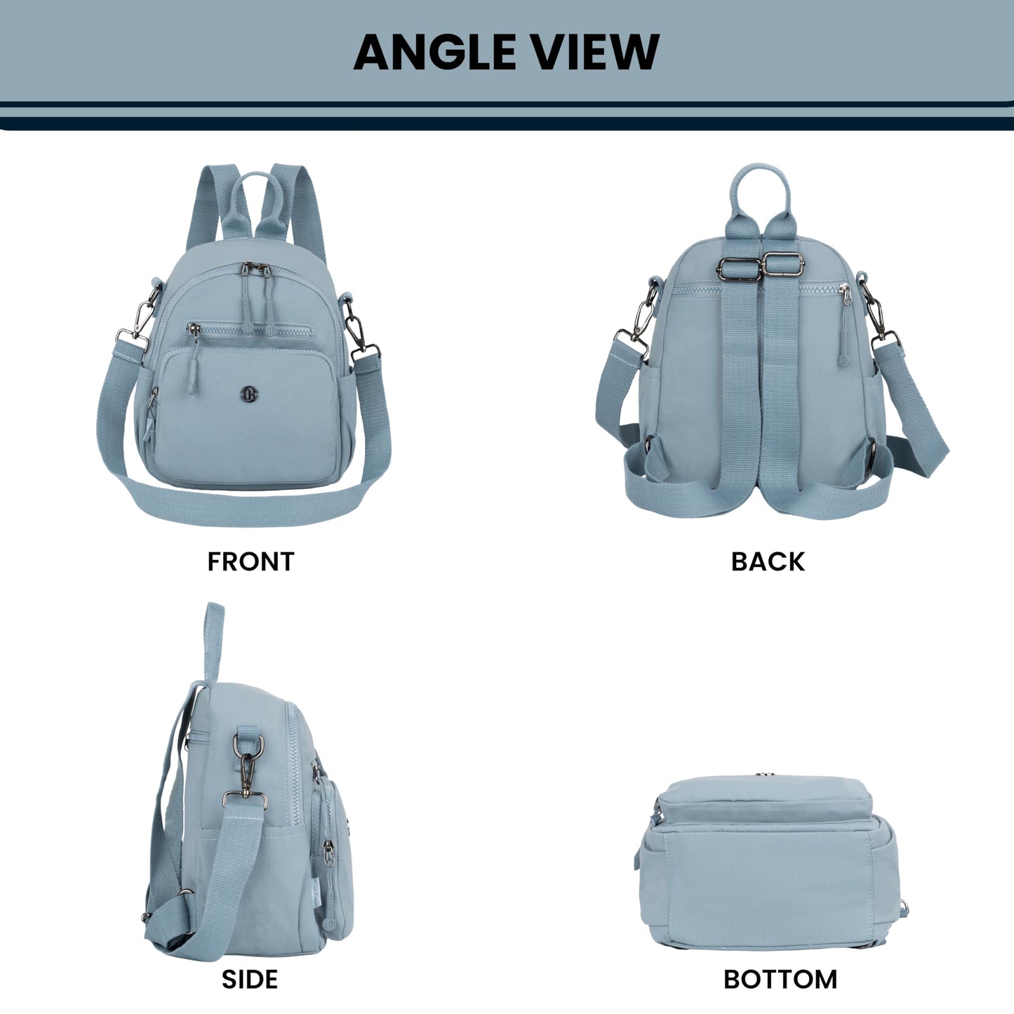 12o12 Water-Resistant Anti-Theft Women's & Girls Mini Backpack with Multiple Compartments Storage, Smooth Zippers, Fashion Casual Crossbody Sling Bag for Trips, Travel Daypack, Work, College (Skyblue)