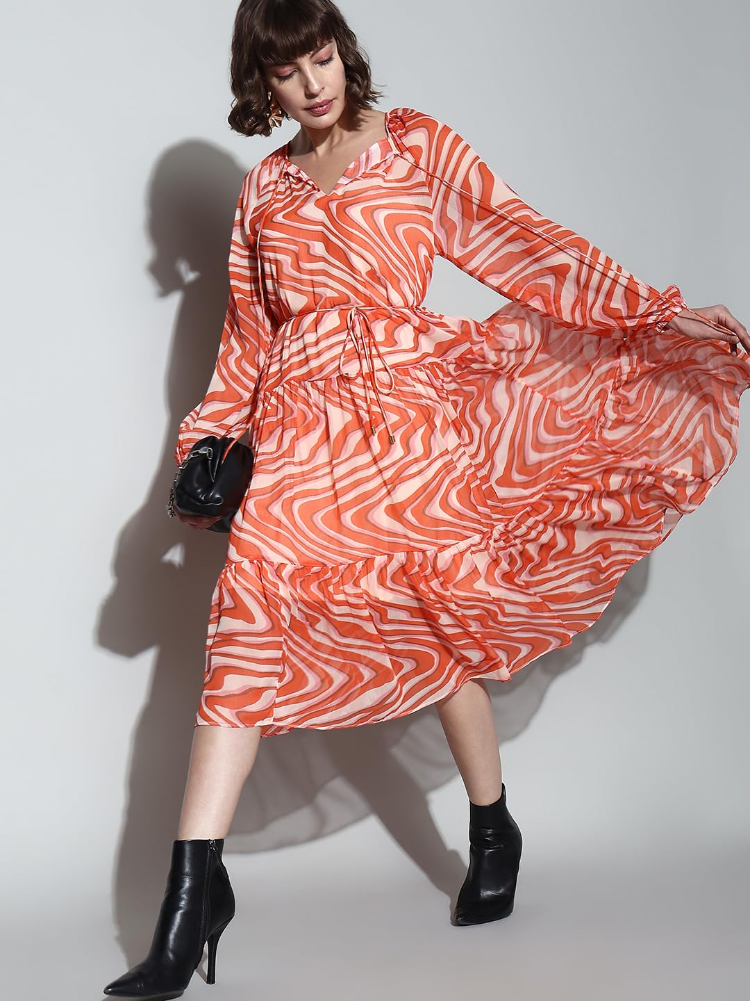 VERO MODA Women's Polyester Modern Midi Casual Dress (10299664-Coral Cloud_Coral