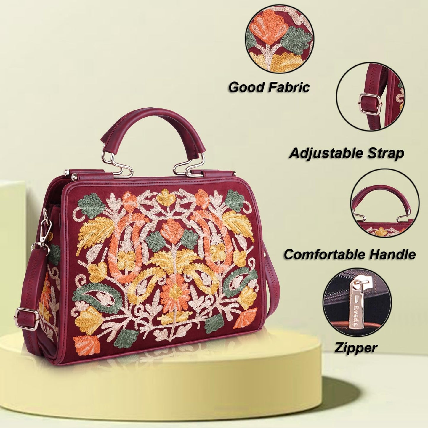 EVEDA Womens Synthetic Leather Stylish Trendy Design Shoulder Crossbody Hobo Handbag, Maroon