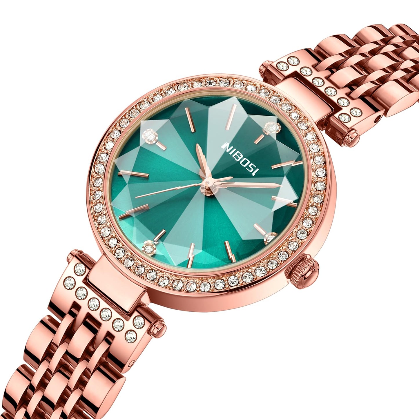 NIBOSI Women Stainless Steel Watches Analog Rose Gold Square Dial Women's Watch For Girls&Miss&Ladies Diamond Studded With Stylish Watches Waterproof, Band Color-Rose Gold