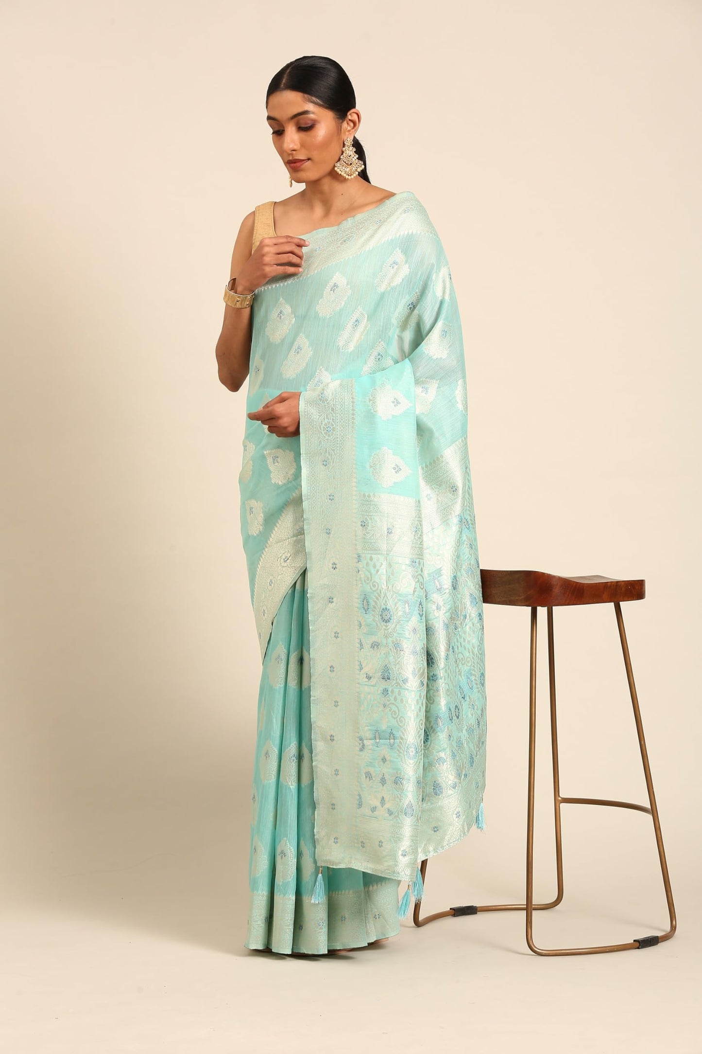 MOHEY Women's Blue Art Silk Zari Weave Saree (Blue)