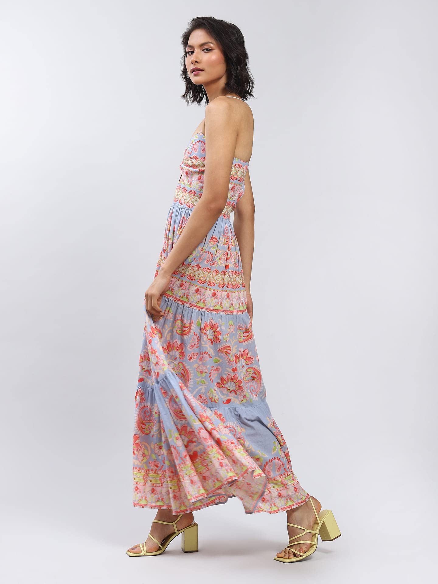 Label RITU KUMAR Blue Floral Print Cut-Out Maxi Dress