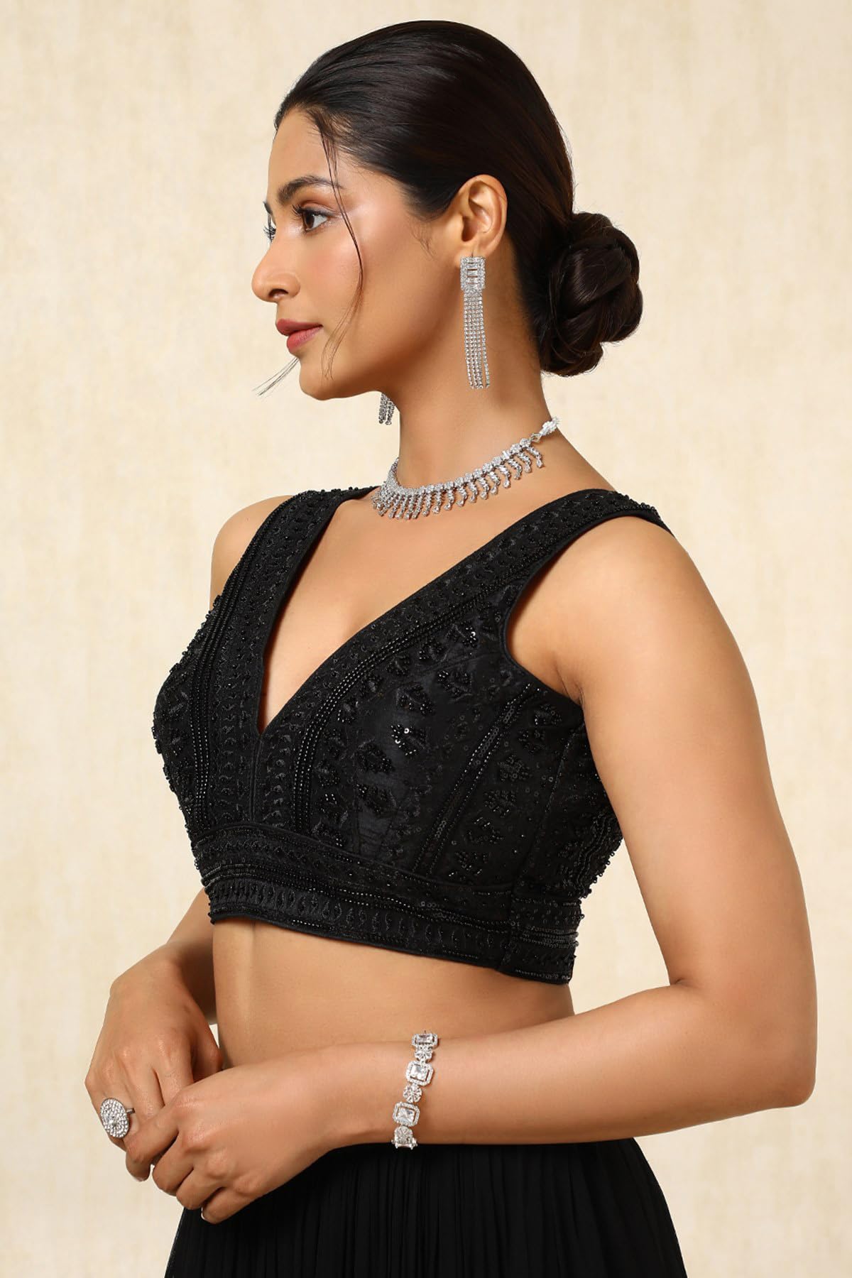 Soch Women's Tussar Embroidered Sleeveless Regular Fit Blouse (BLSLEML00622_Black 36)