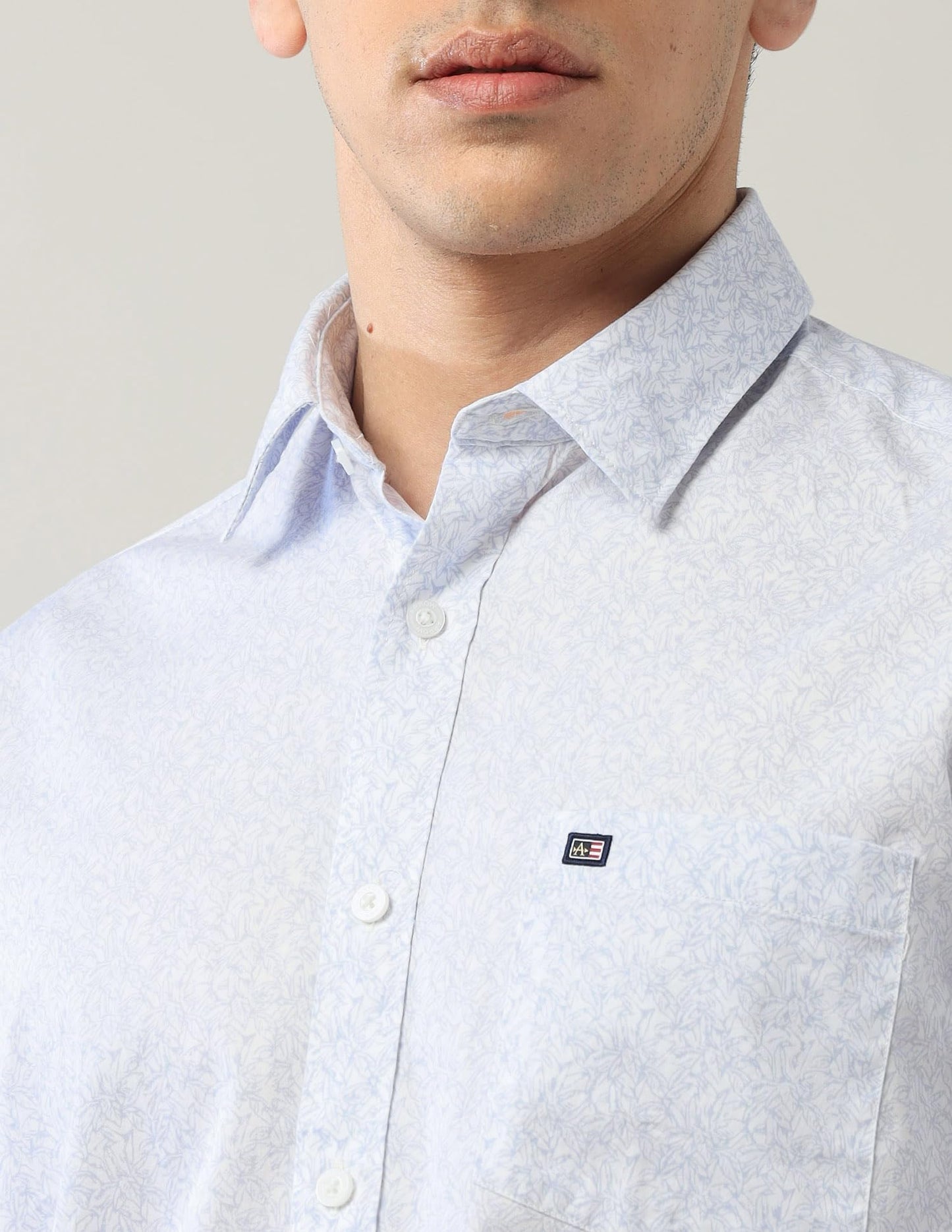 Arrow Sports Men's Floral Slim Fit Shirt (ASAJSH1651_Light Blue