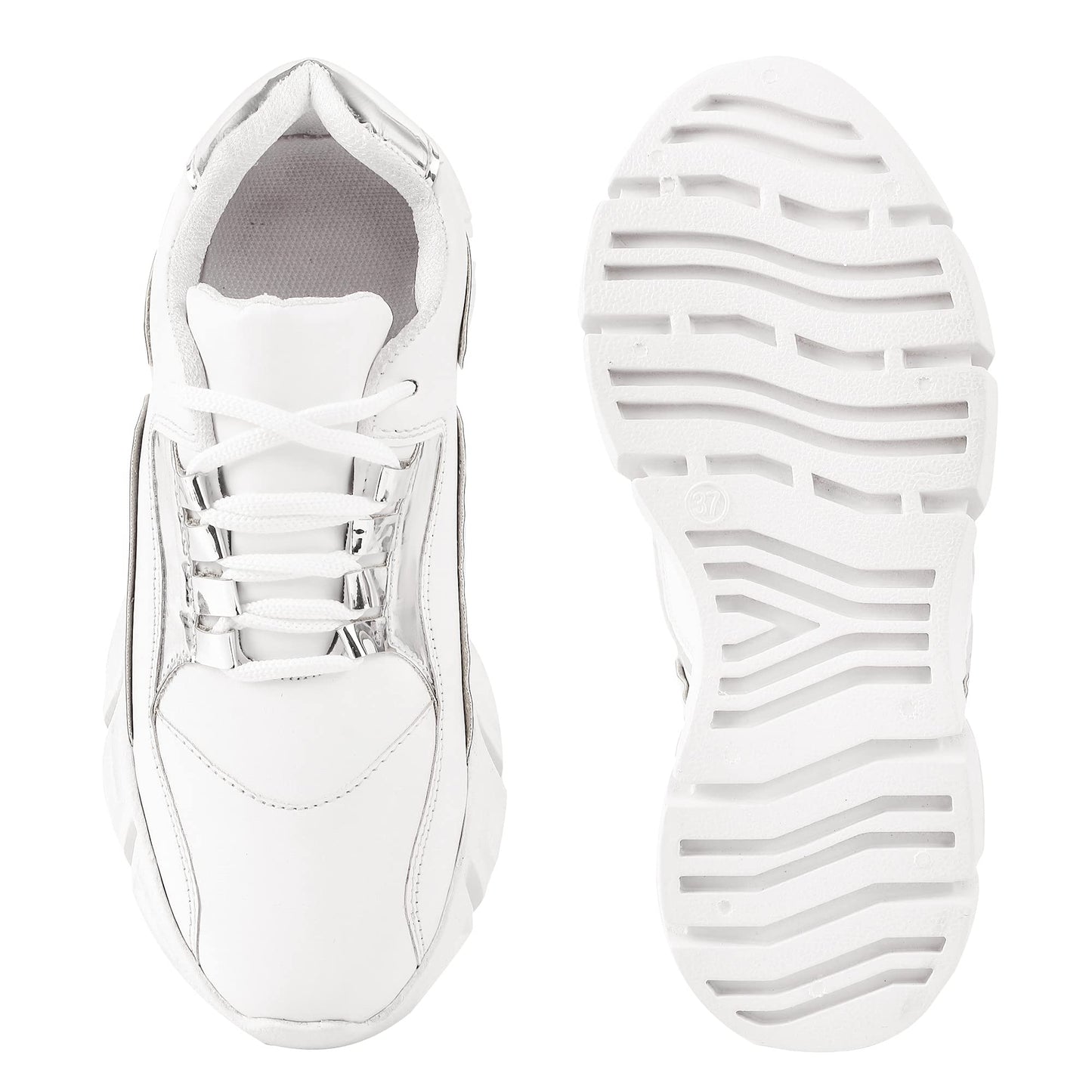 LENSBURY Women's Shoes for Walking Gym Training, Casual, Sports, Slip-On, Lightweight Lace up Athletics Slipon Running Sneaker for Ladies and Girls LBCNV6101SL-36 Silver