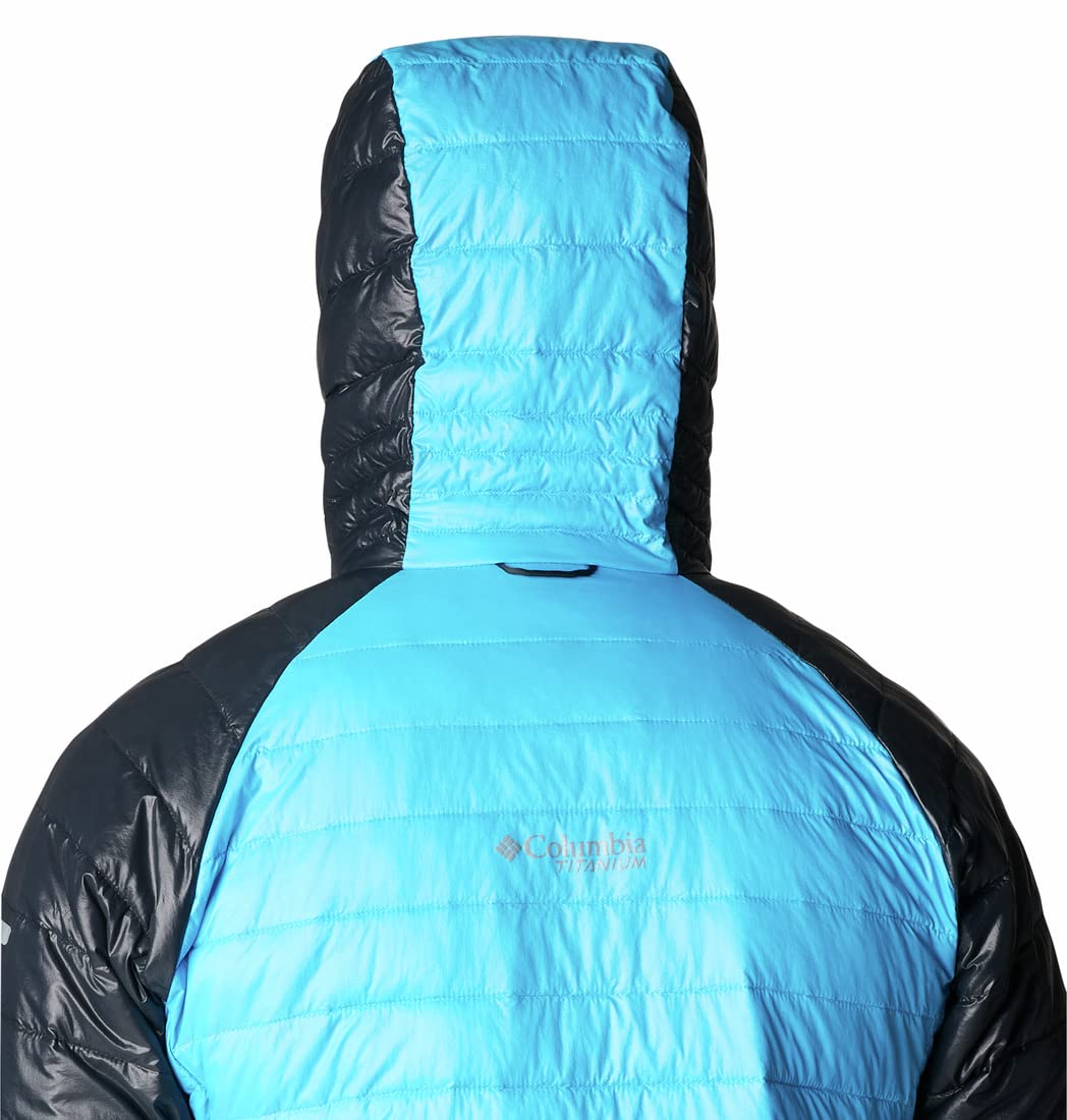 Columbia Mens Platinum Peak Hooded Jacket, Compass Blue, Black, L