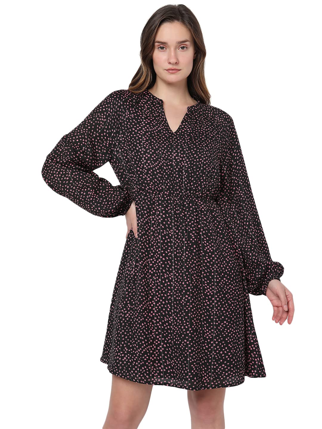 Vero Moda Women's Polyester A-Line Above The Knee Dress (144881801- Black_XS)