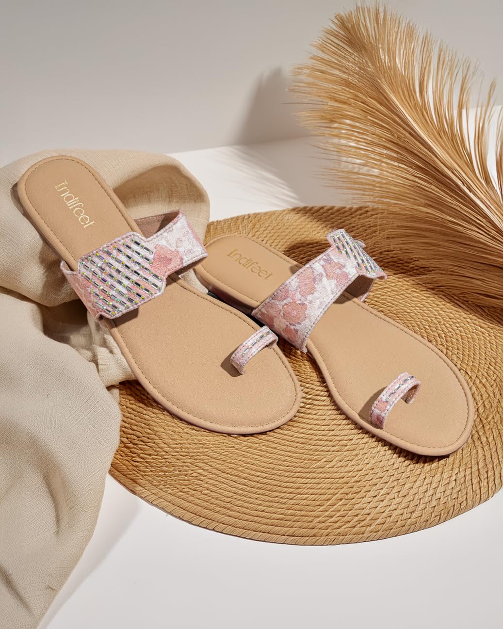 Indifeet Toe Ring Chappals for Women, Ladies Stylish Flats Sandals Footwear, Women's Latest Flat Chappal Slippers, Woman Fancy Ethnic Slipper Sandal, Lady New Soft Wedding Fashion Sandal, Brown