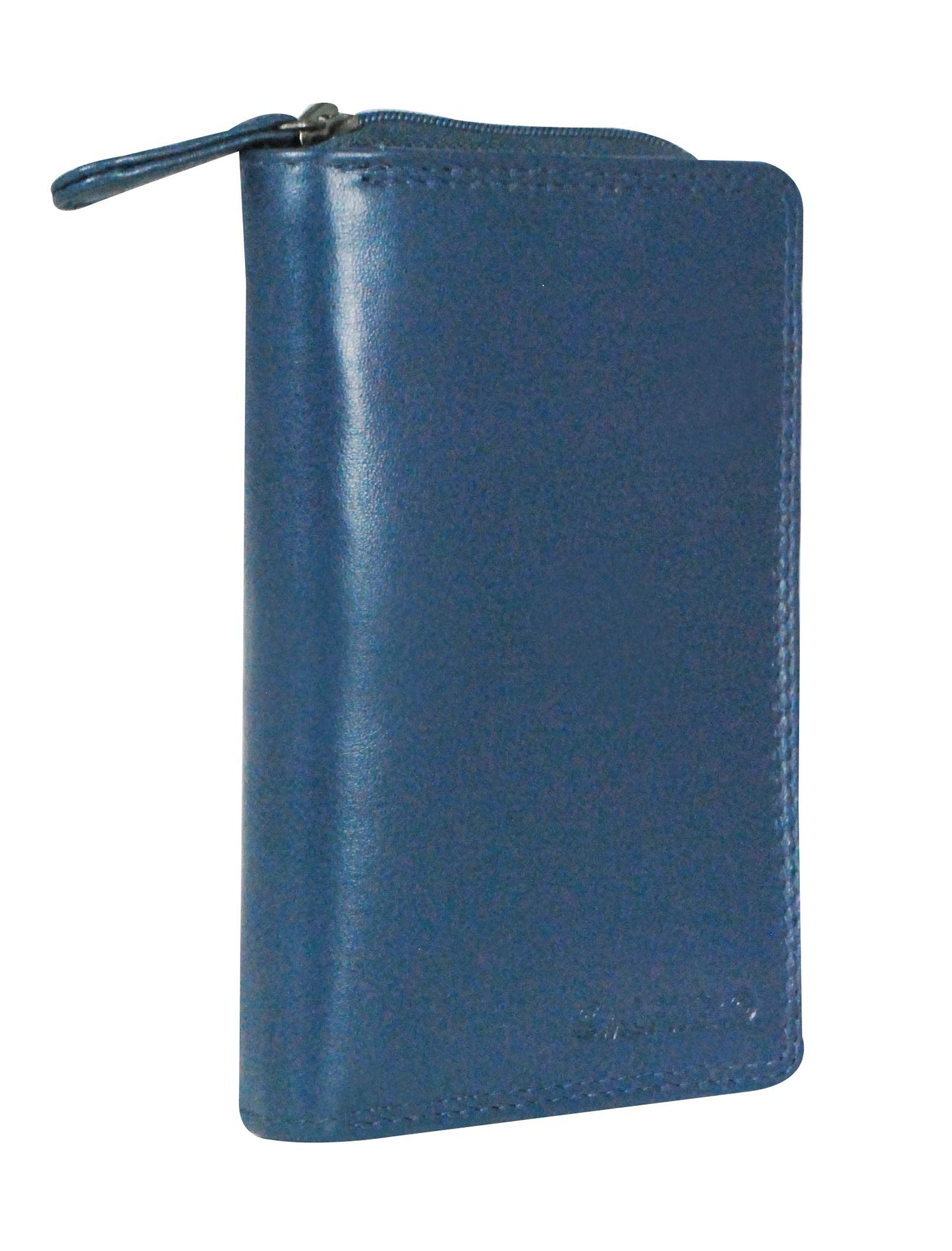 Women's Genuine Leather wallet-Long Purse Wallet with Multiple Card Slots, Zip Pocket and Note Compartment (Blue)