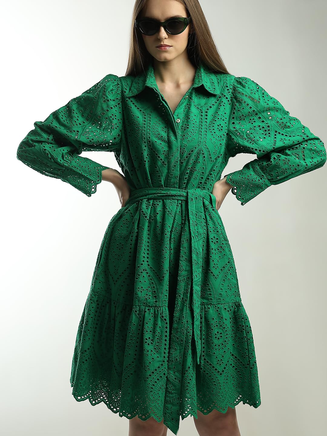 Vero Moda Women's Cotton Shirt Above The Knee Dress (9007019-Golf Green_Golf