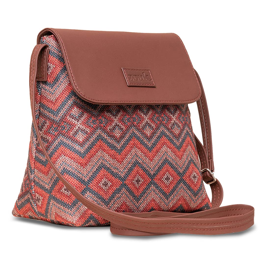 ZOUK Flap Sling Bag | Crossbody Bags for Women | Women's Handbags | Stylish | Vegan Leather Evening Bag | Travel & Office Use | Purse and Wallet | Gwalior Weaves Print