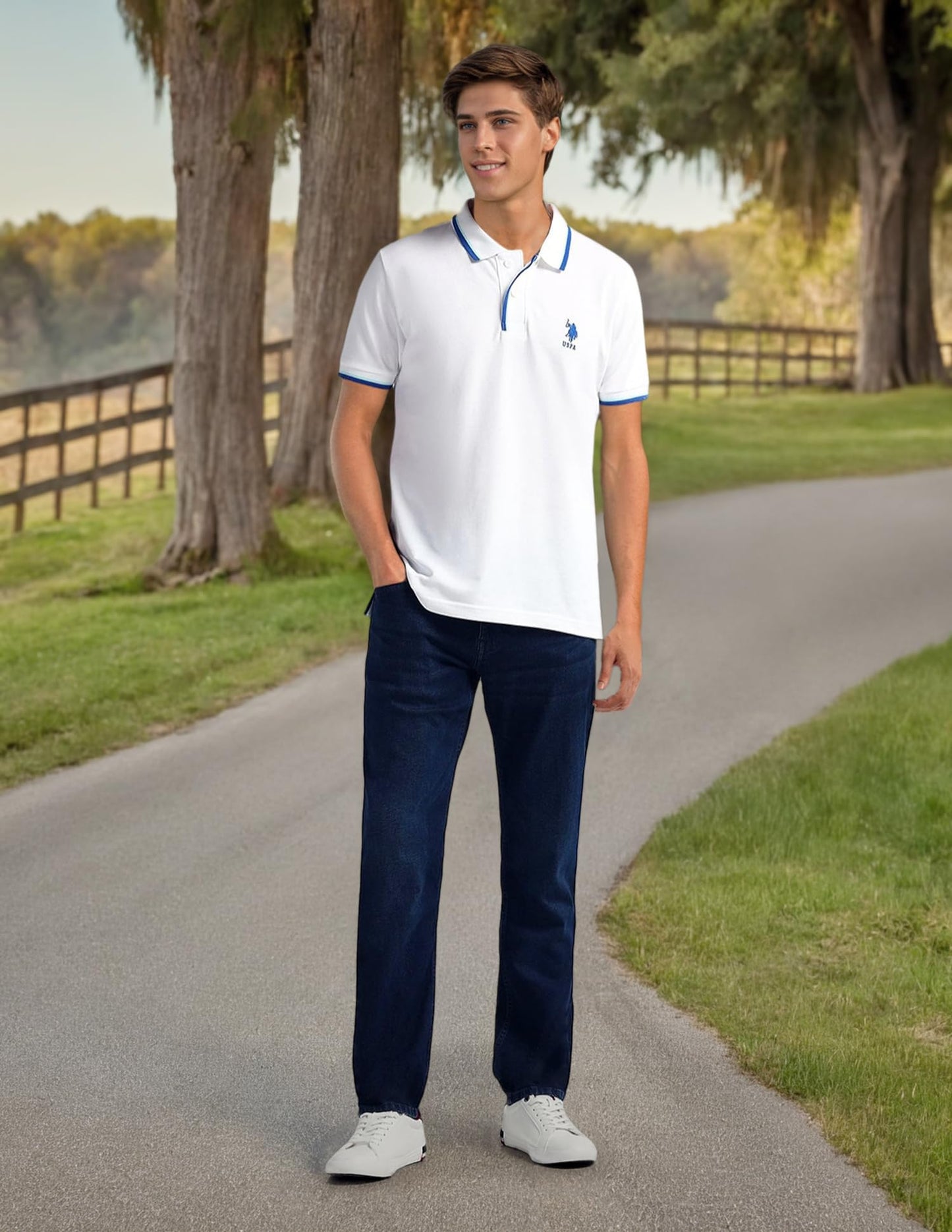 U.S. POLO ASSN. Men's Brandon Slim Tapered Fit Mid Rise Jeans (UDJENO1803_Blue_32)