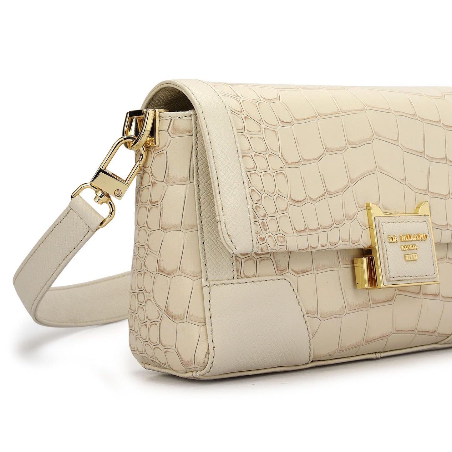 Da Milano Leather Shoulder Bag for Women - White (01939OL)