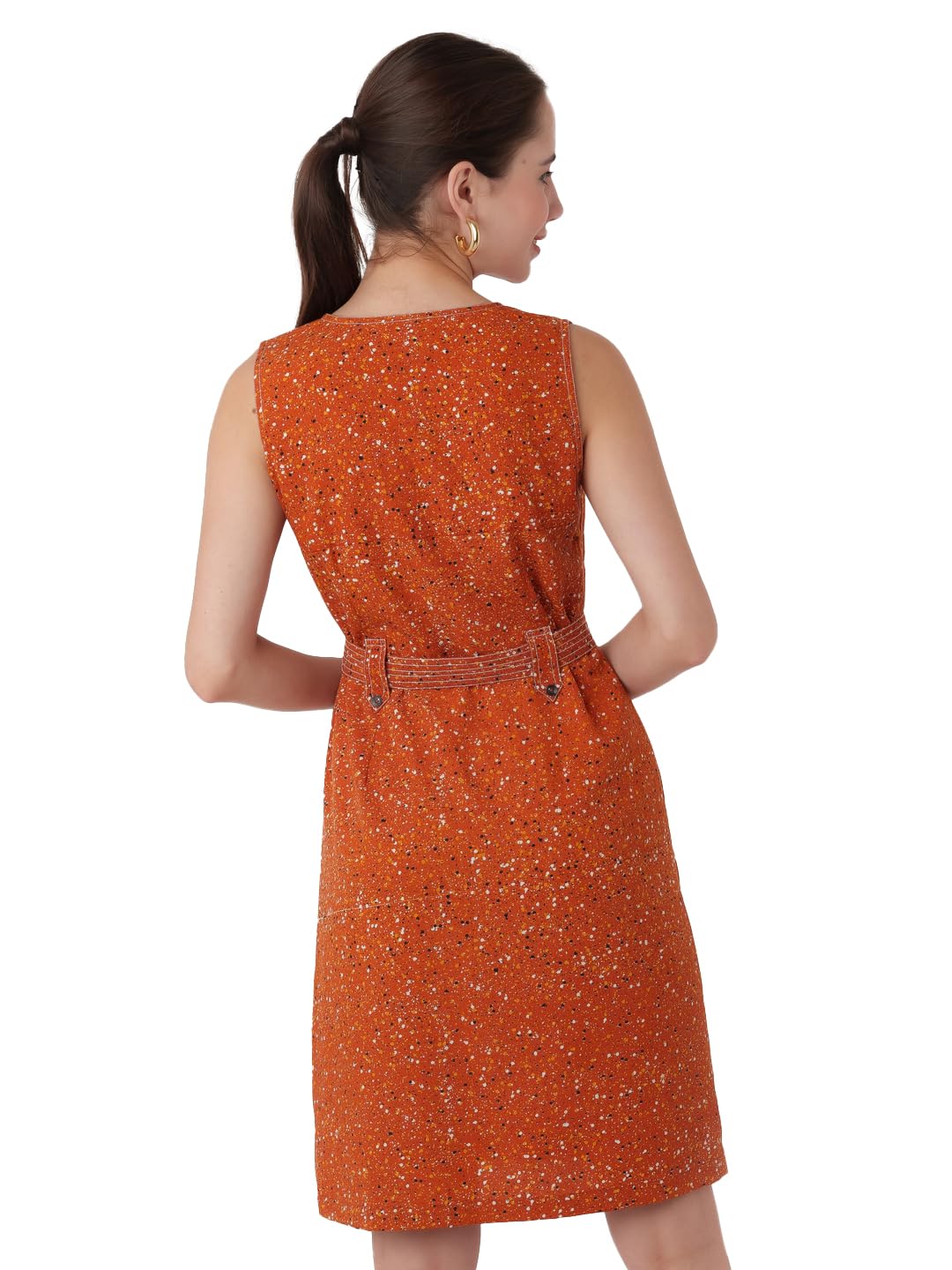 Zink London Women's Brown Printed Regular Short Dress