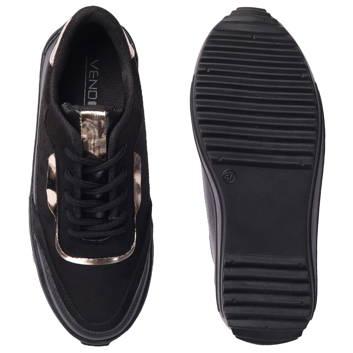 LENSBURY Women's Shoes for Walking Gym Training, Casual, Sports, Slip-On, Lightweight Lace up Athletics Slipon Running Sneaker for Ladies and Girls LBCNV4014BL-40 Black