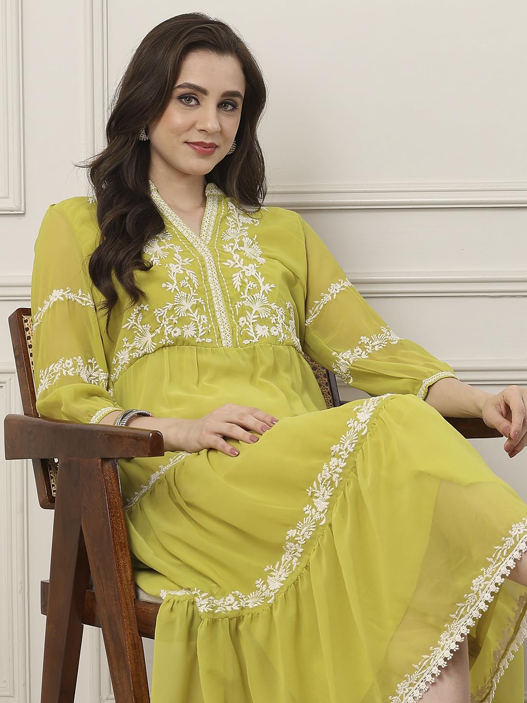 Biba Women Lime Tiered Dress_32