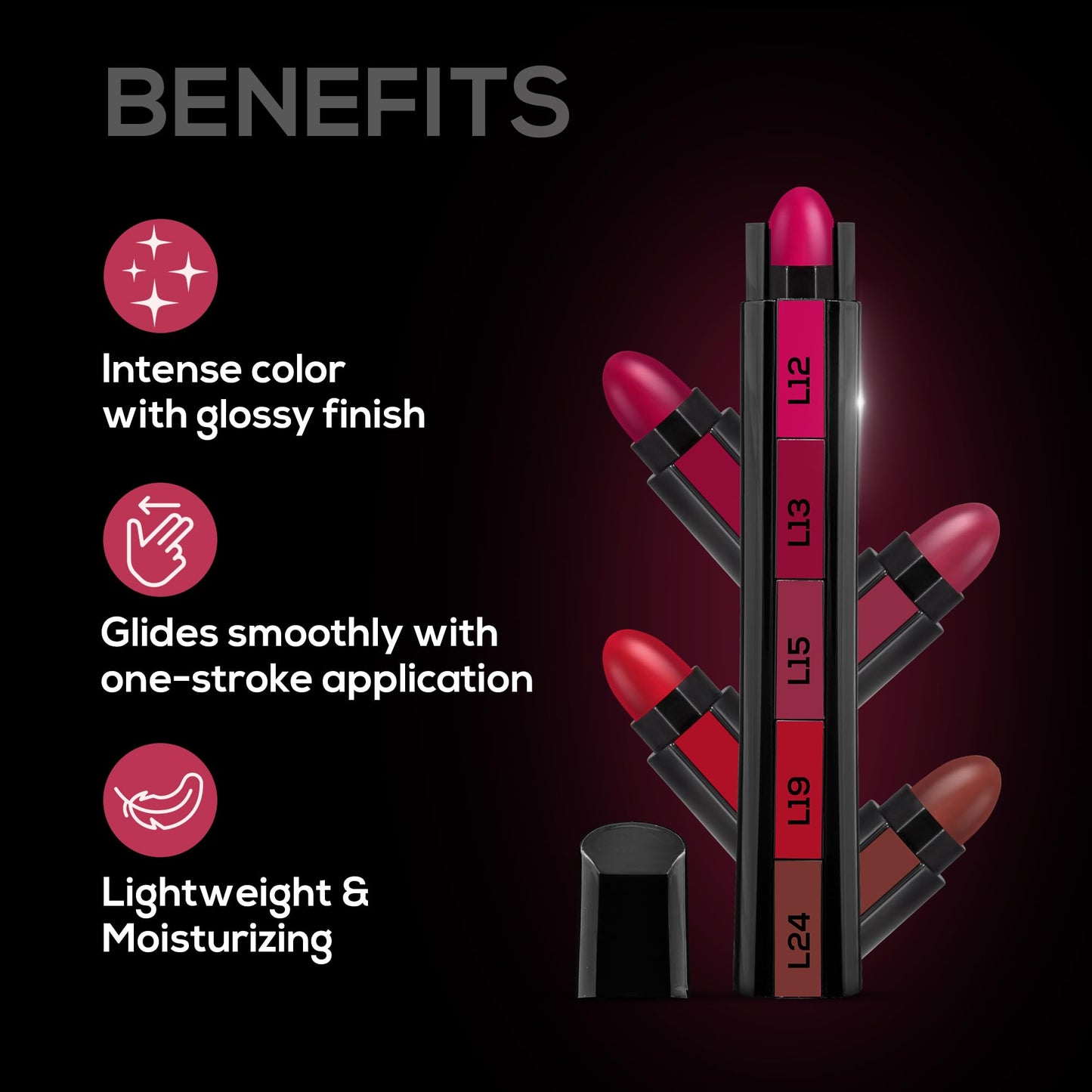 RENEE FAB 5 Glossy 5 in 1 Lipstick 7.5 Gm - Five Shades in One - Moisturizing & Nourishing, Long Lasting, Glossy Finish - Intense Color Payoff - Compact, Glides Smoothly with One-Stroke Application