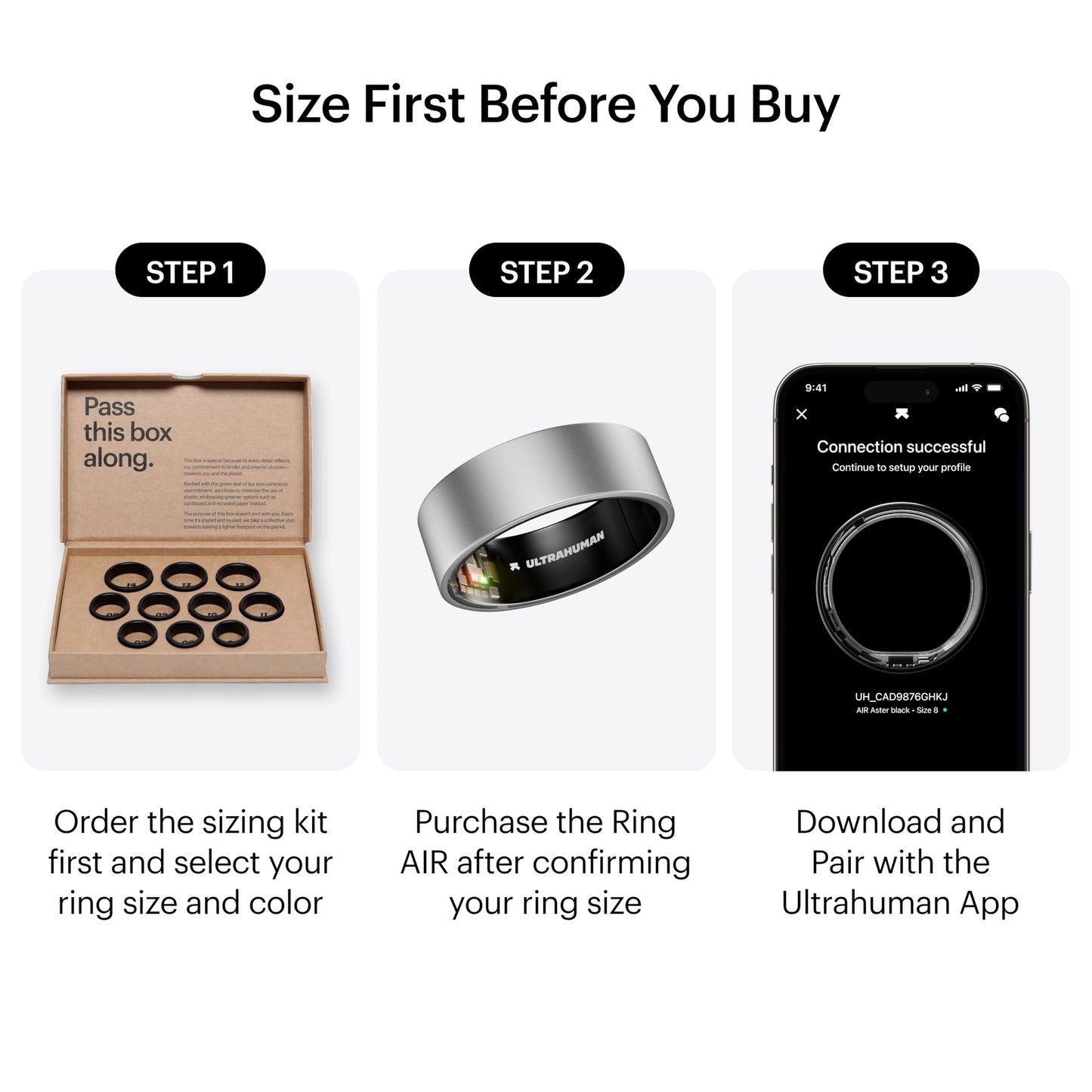 ULTRAHUMAN Ring AIR-Smart Ring Activity Tracker, Size First Sizing Kit,Sleep Tracker,Smart Ring for Men/Women,Fitness Tracker (Raw Titanium, 12)