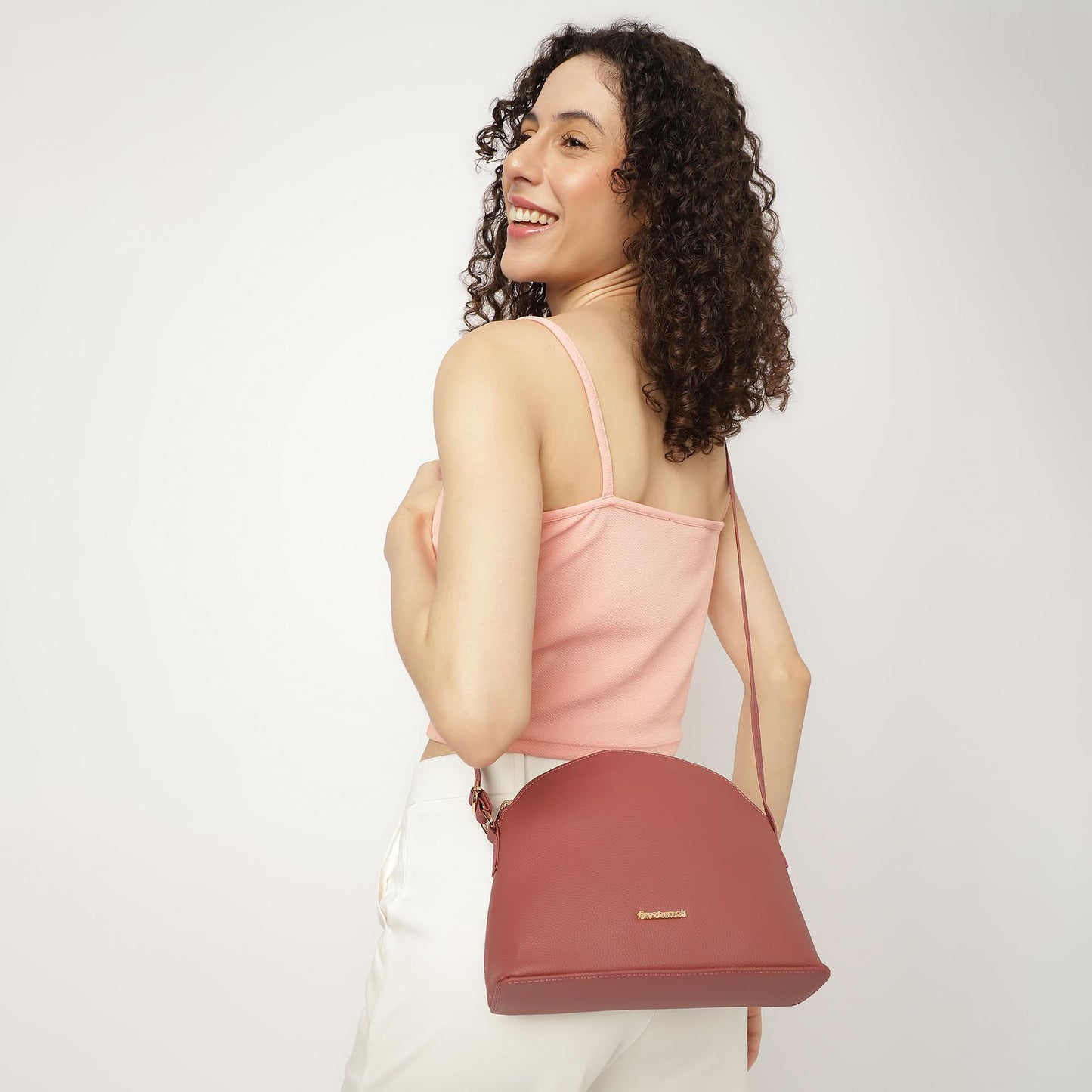 Fastrack Trendy Sling Bag With Adjustable Strap | Faux-Leather Women's Handbags | Sling For Casual Carry, Peach