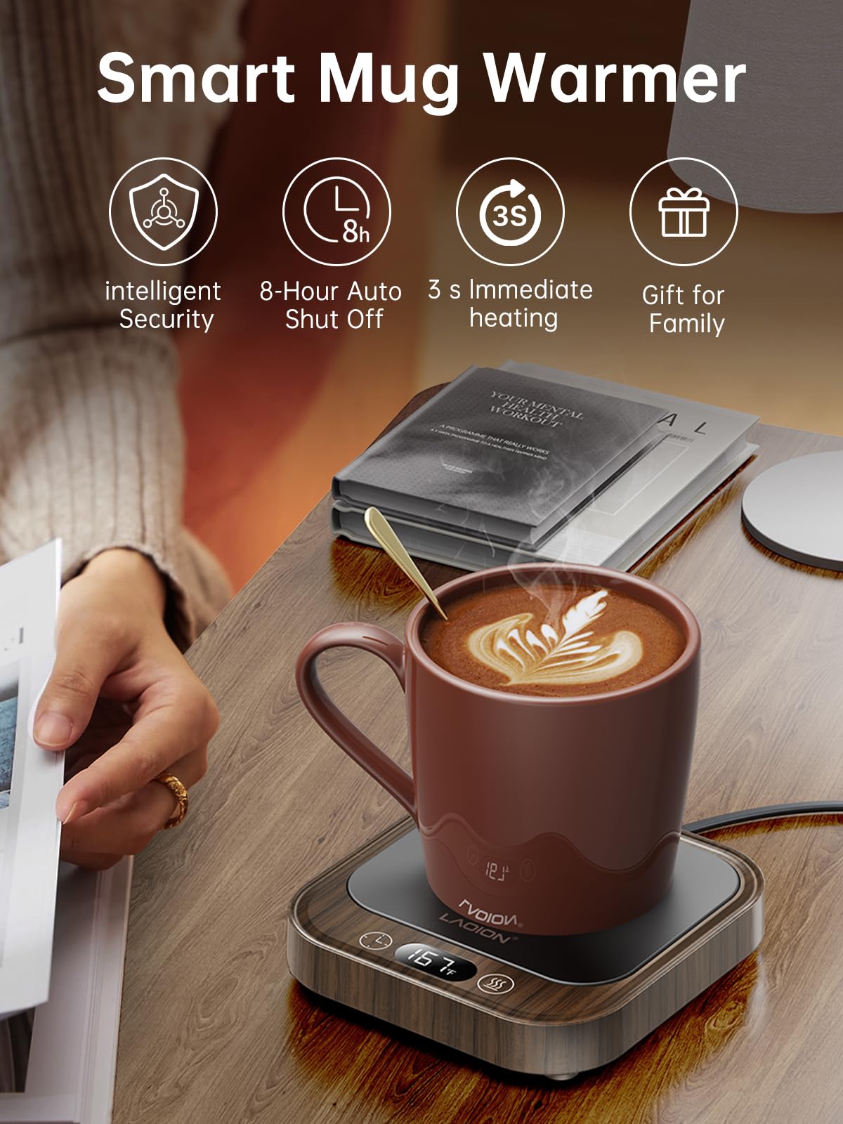 LAOION - 40W Coffee Mug Warmer for Desk with Auto Shut Off, Smart Electric Candle Warmer with 4 Temperature and Time Settings, Coffee Gifts for Drinks, Tea,