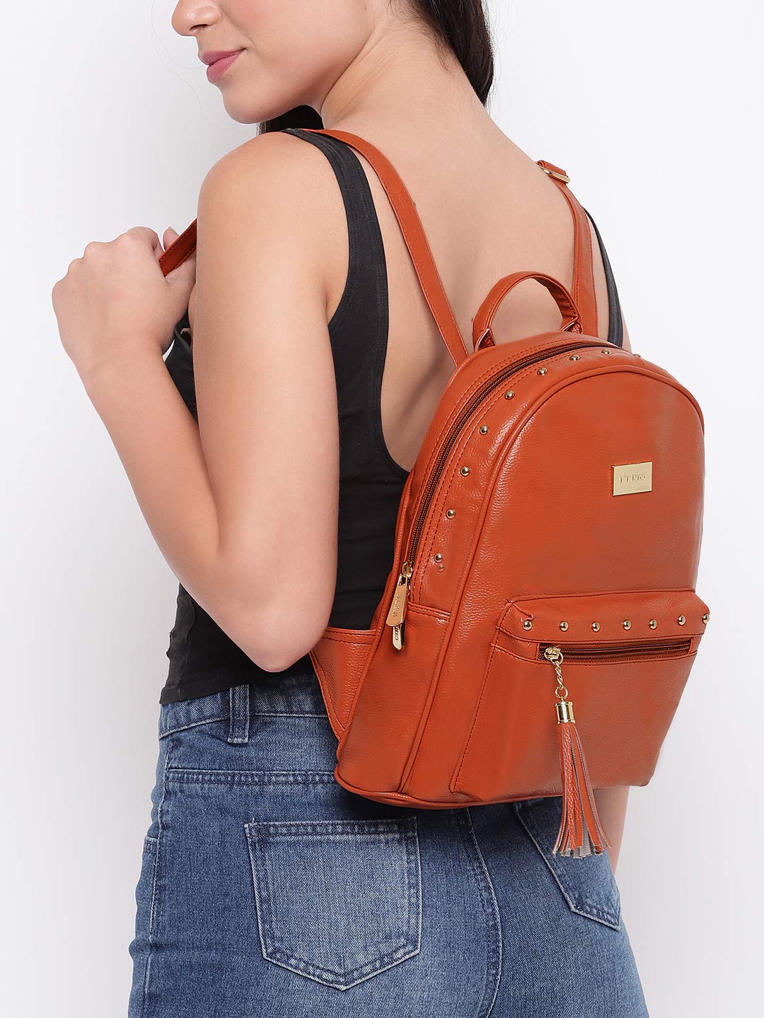 KLEIO Classic PU Leather Backpack for Women (Tan) with Adjustable Strap | Multi-Purpose Versatile Bag for Girls | Suitable for Travel, Weekend Trip & Shopping