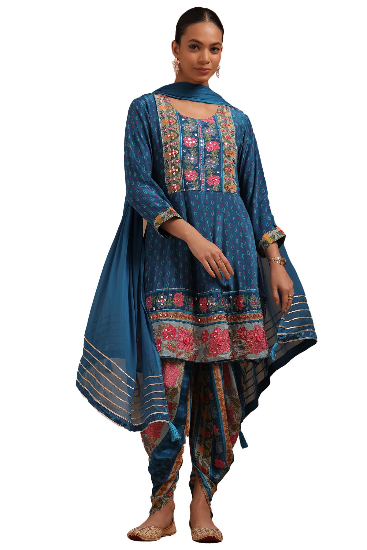 Soch Womens Crepe Floral Print Suit Set With Mirror Work