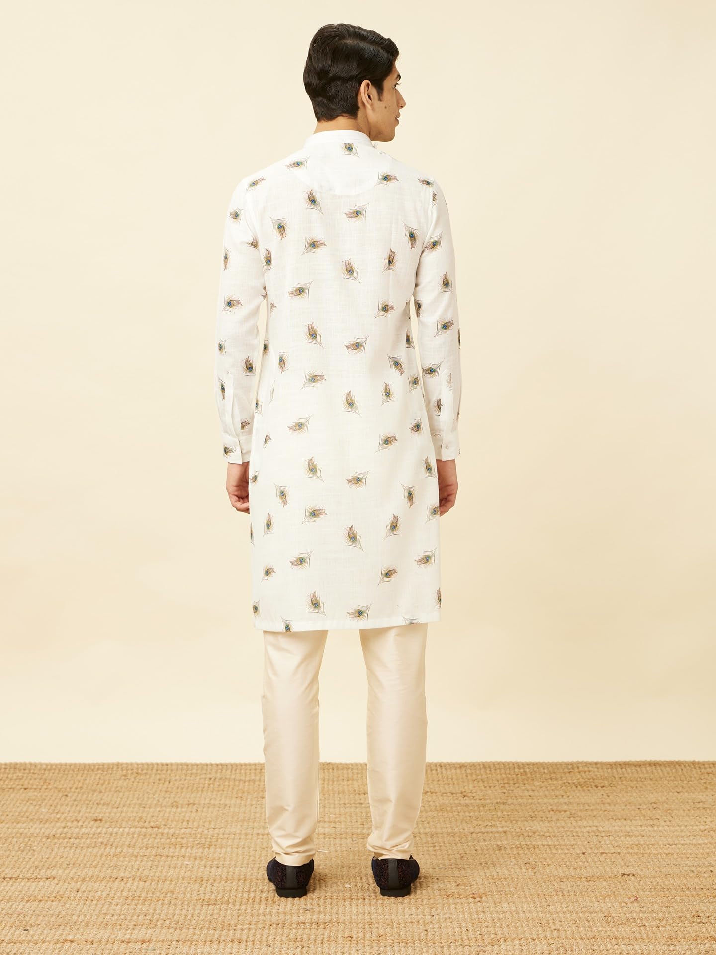 Manyavar Mens White Blended Cotton Kurtas