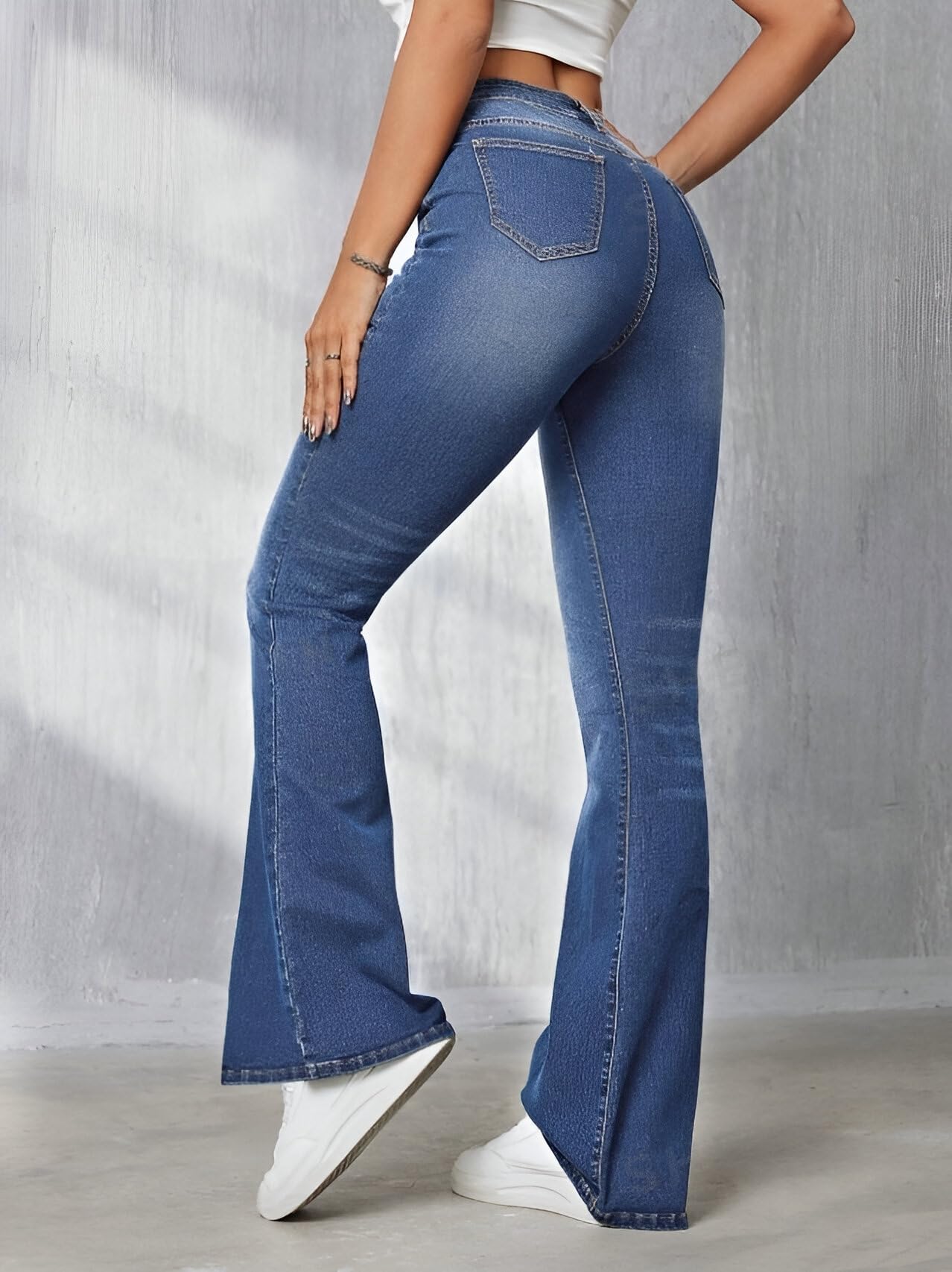 Ben Martin Women’s Dark Blue High Waist Jeans || Flared Bell Bottom Bootcut Pants || Wide Leg Stretch Denim – Perfect for Travel, Party & Everyday Use – Sizes 26 (0)