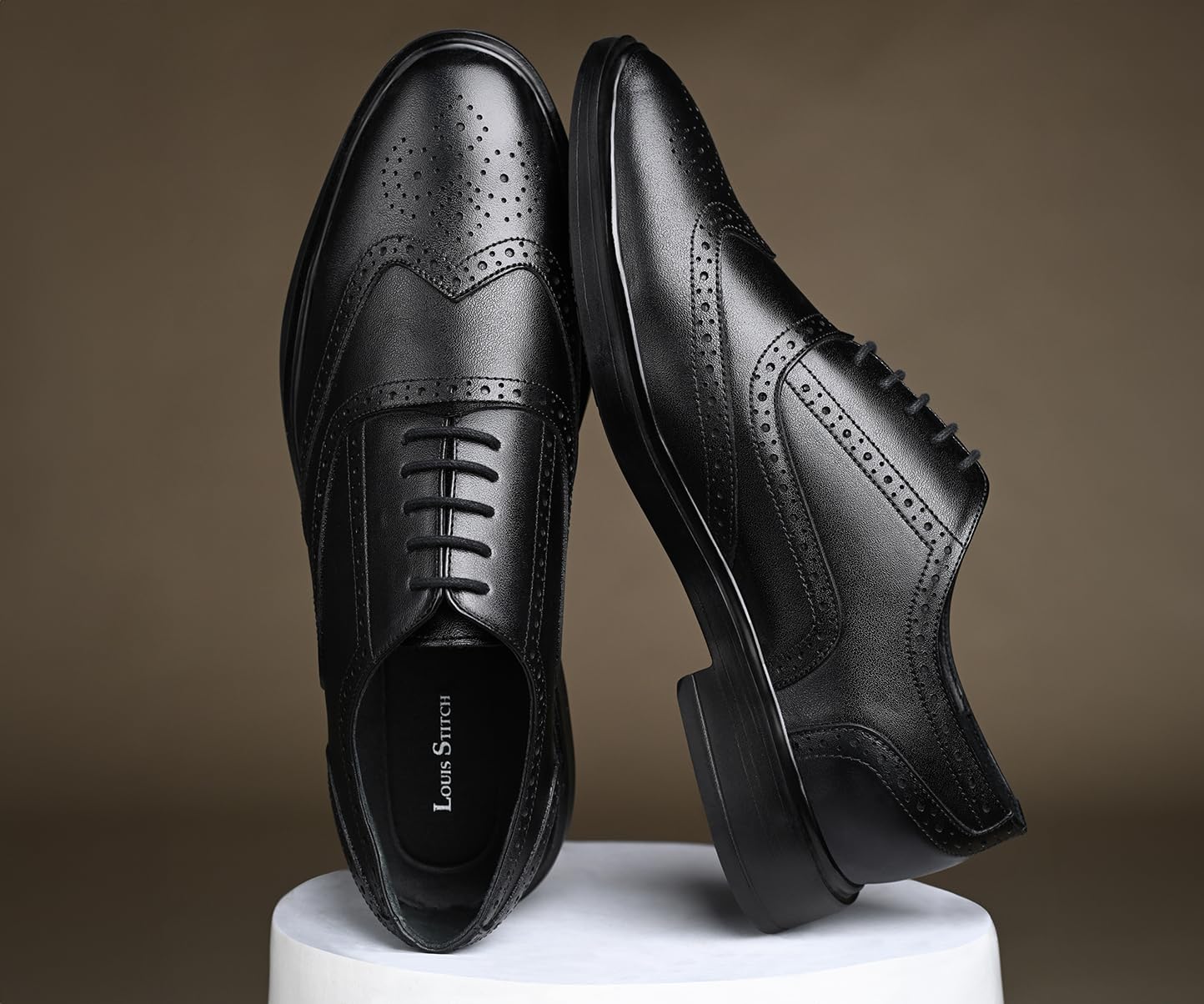 LOUIS STITCH Obsidian Black Lightweight Brogue Shoe | Formal Shoes for Men | LSFXBG | UK-9