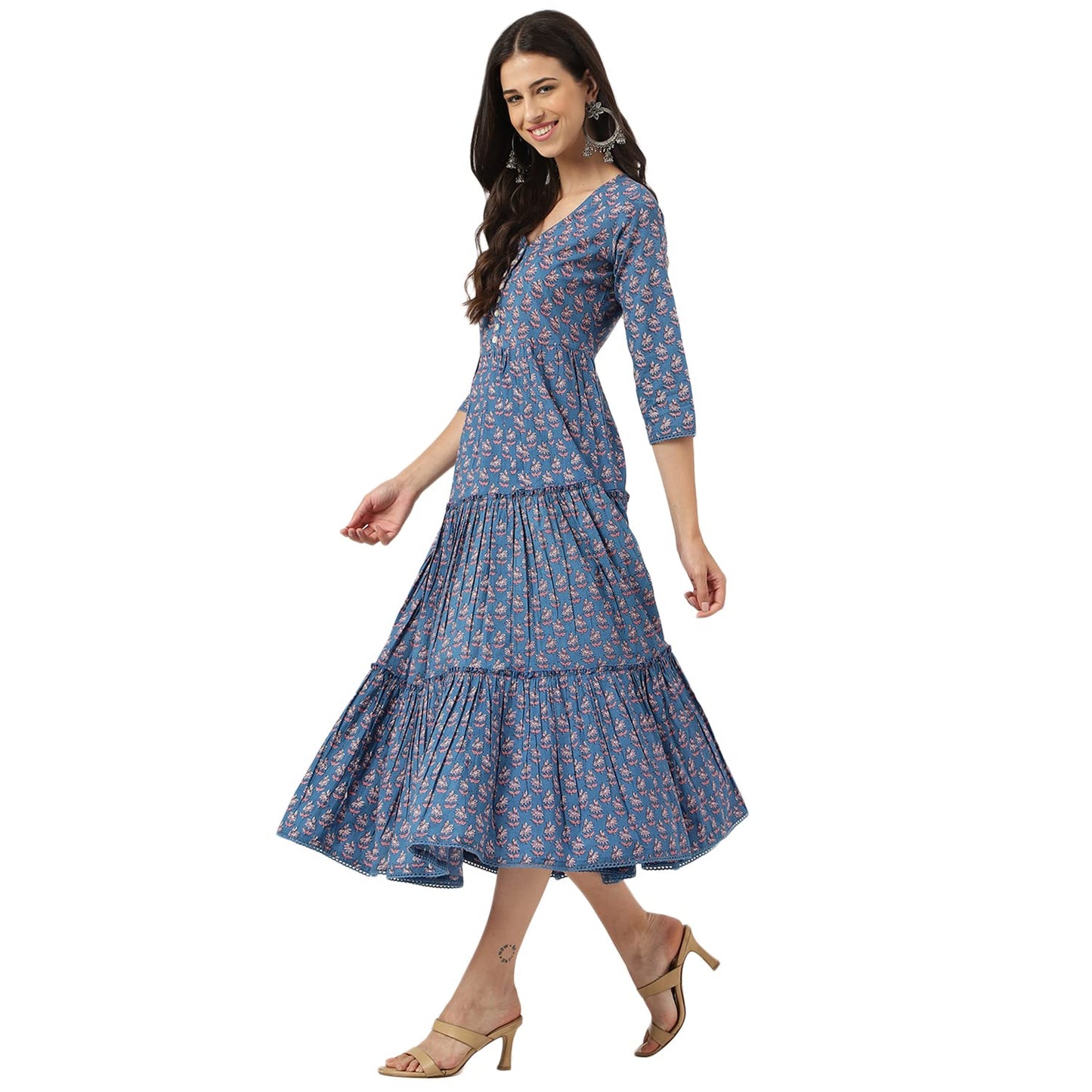 Divena Blue Floral Printed Long Dress