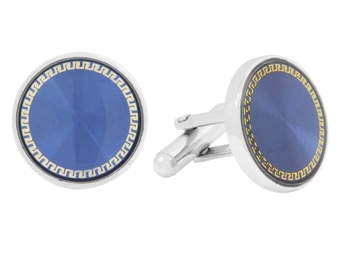 Zivom® Moustache Mooch Blue Gold Brass Formal Cufflinks Combo Pack Of 2 Sets For Boys Men's Gift Box