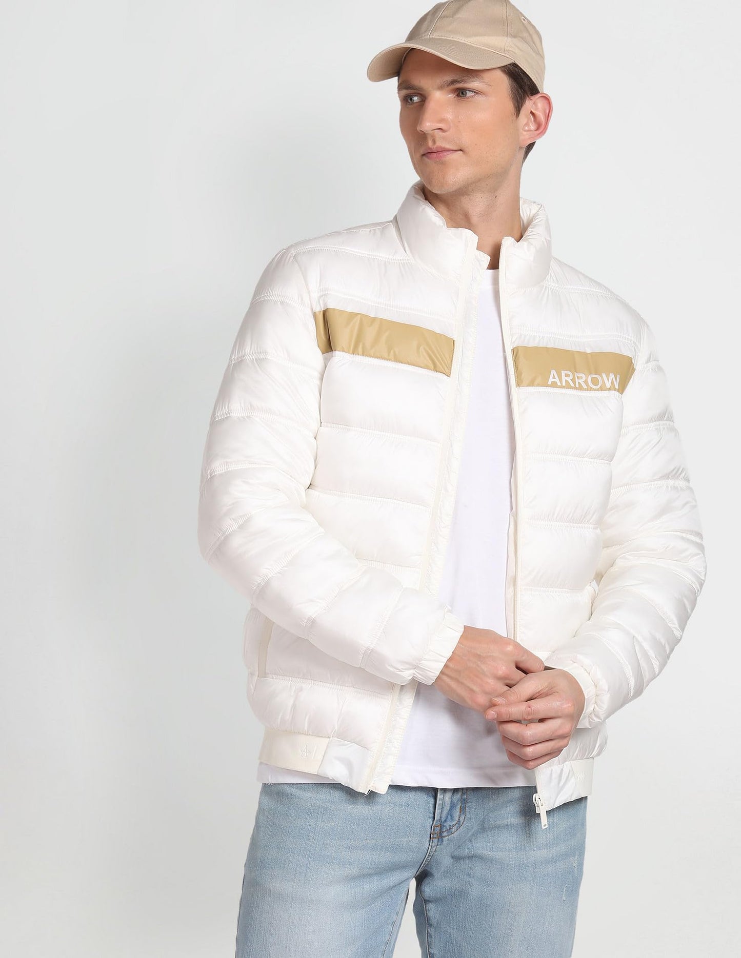 Arrow Men's Puffer Jacket (ASAGJK4749_Off White