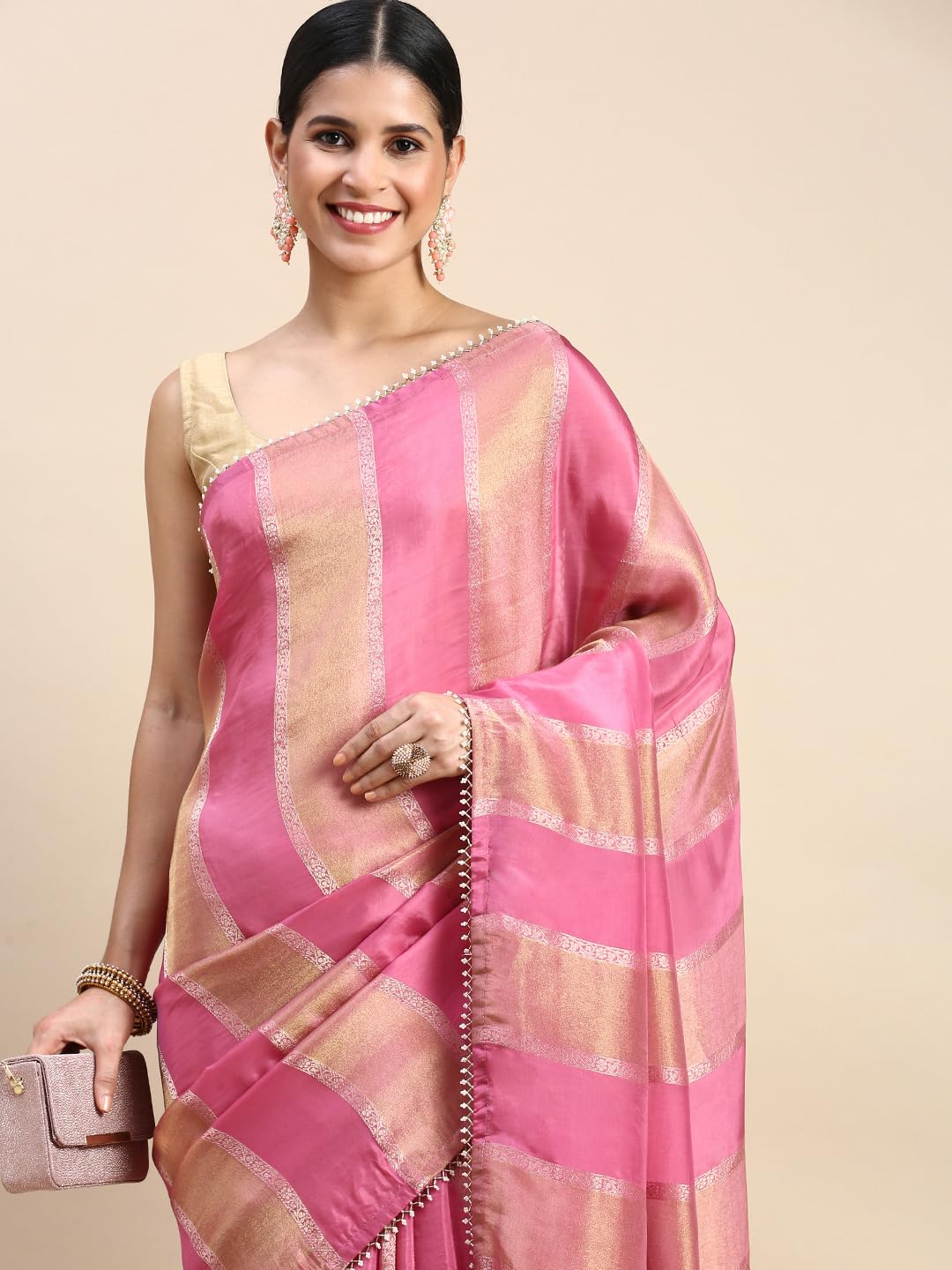 MOHEY Pink Art Silk HAND EMBROIDERY|ZARI WEAVE Saree for Women